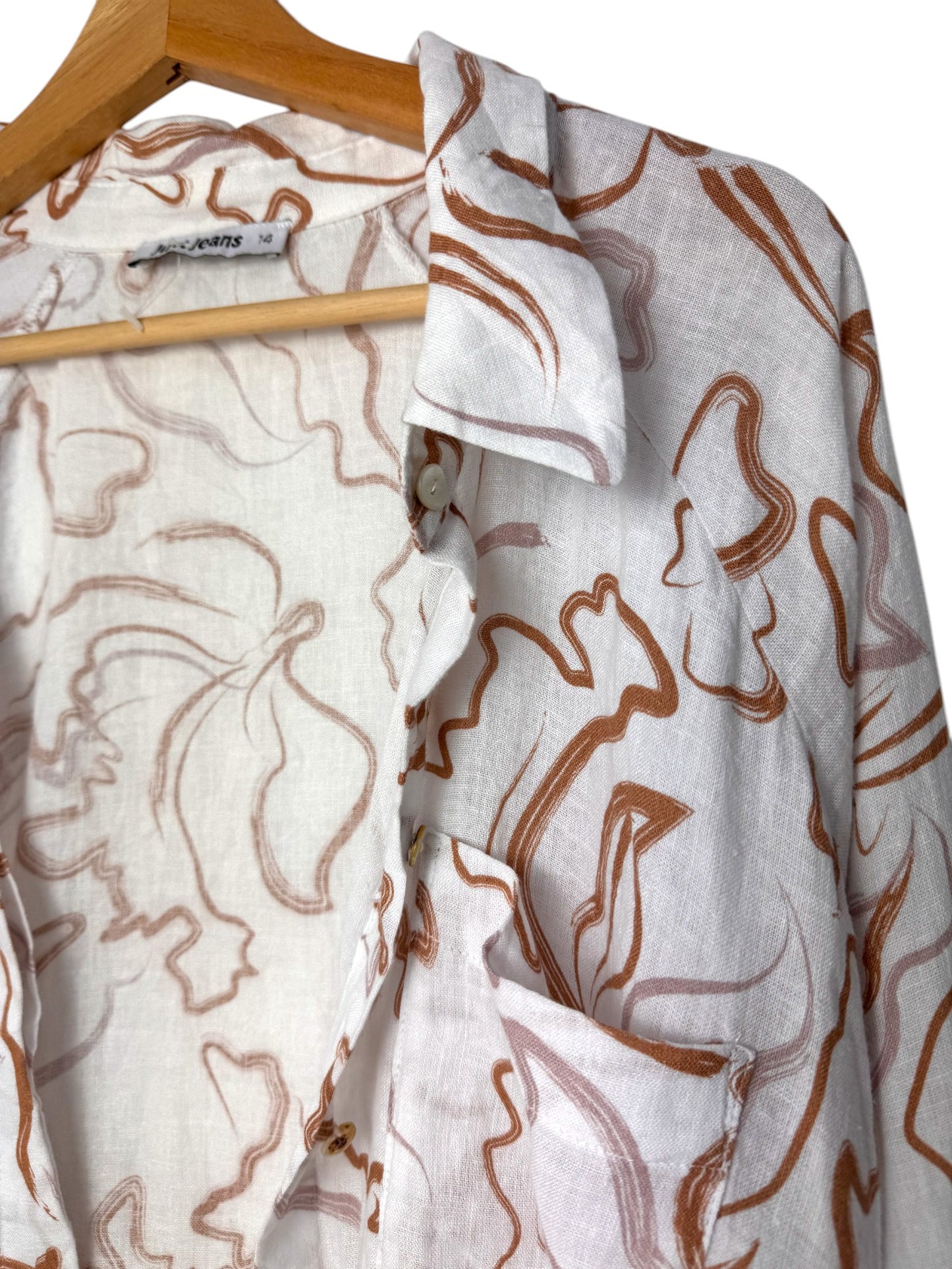 Light Linen Shirt with Brown Prints