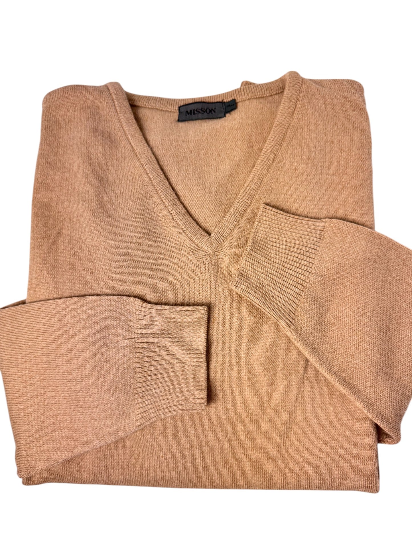 Beige Merino Wool Blend V-Neck Sweater