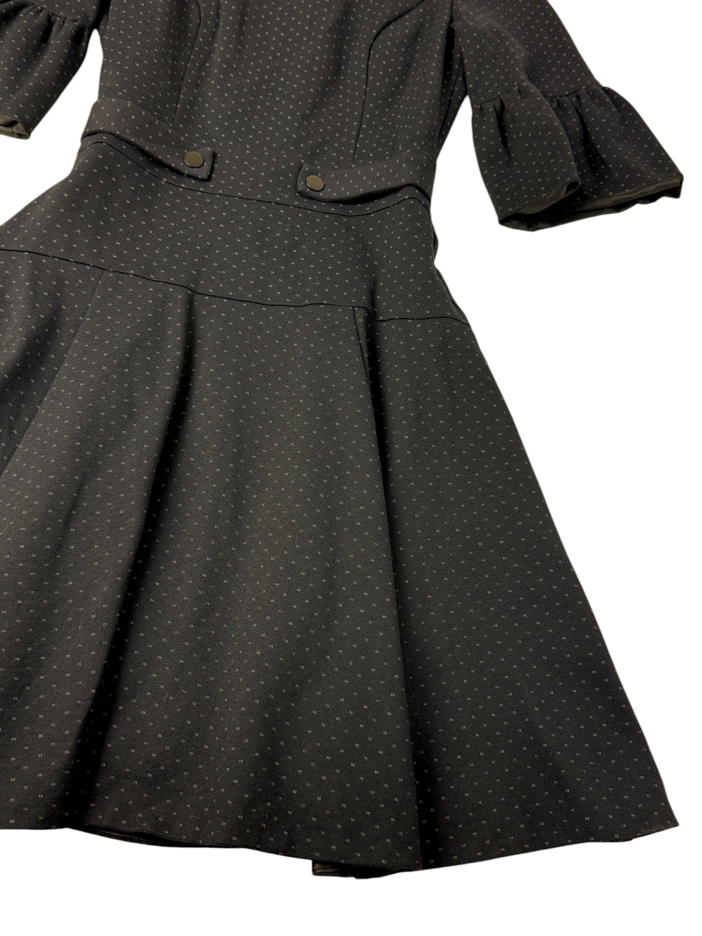 CUE Dark Navy A-Line Office Dress with Tiny White Polka Dots