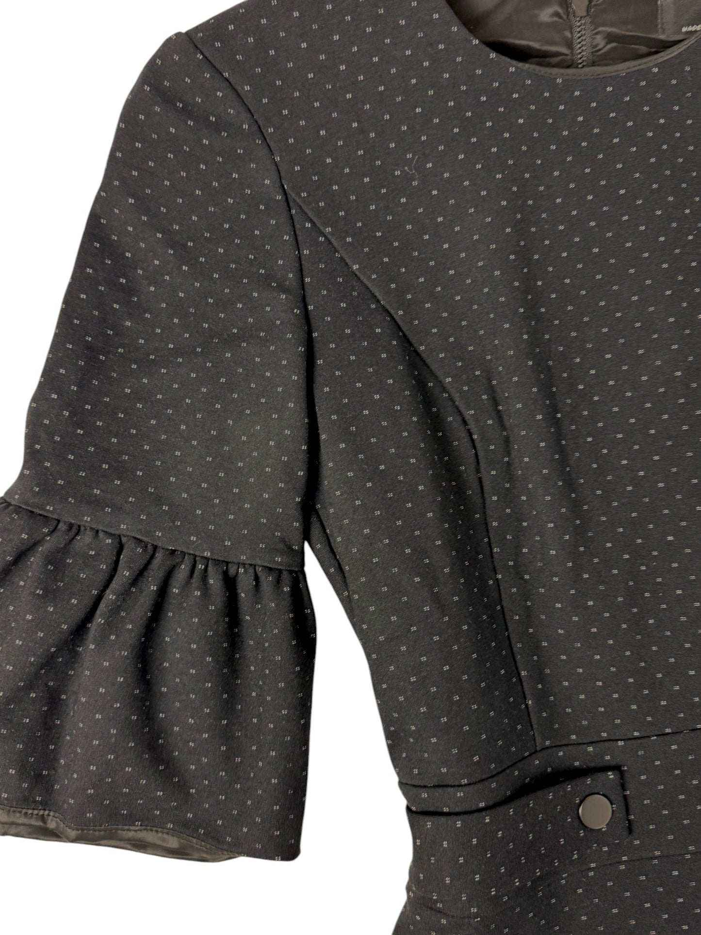 CUE Dark Navy A-Line Office Dress with Tiny White Polka Dots