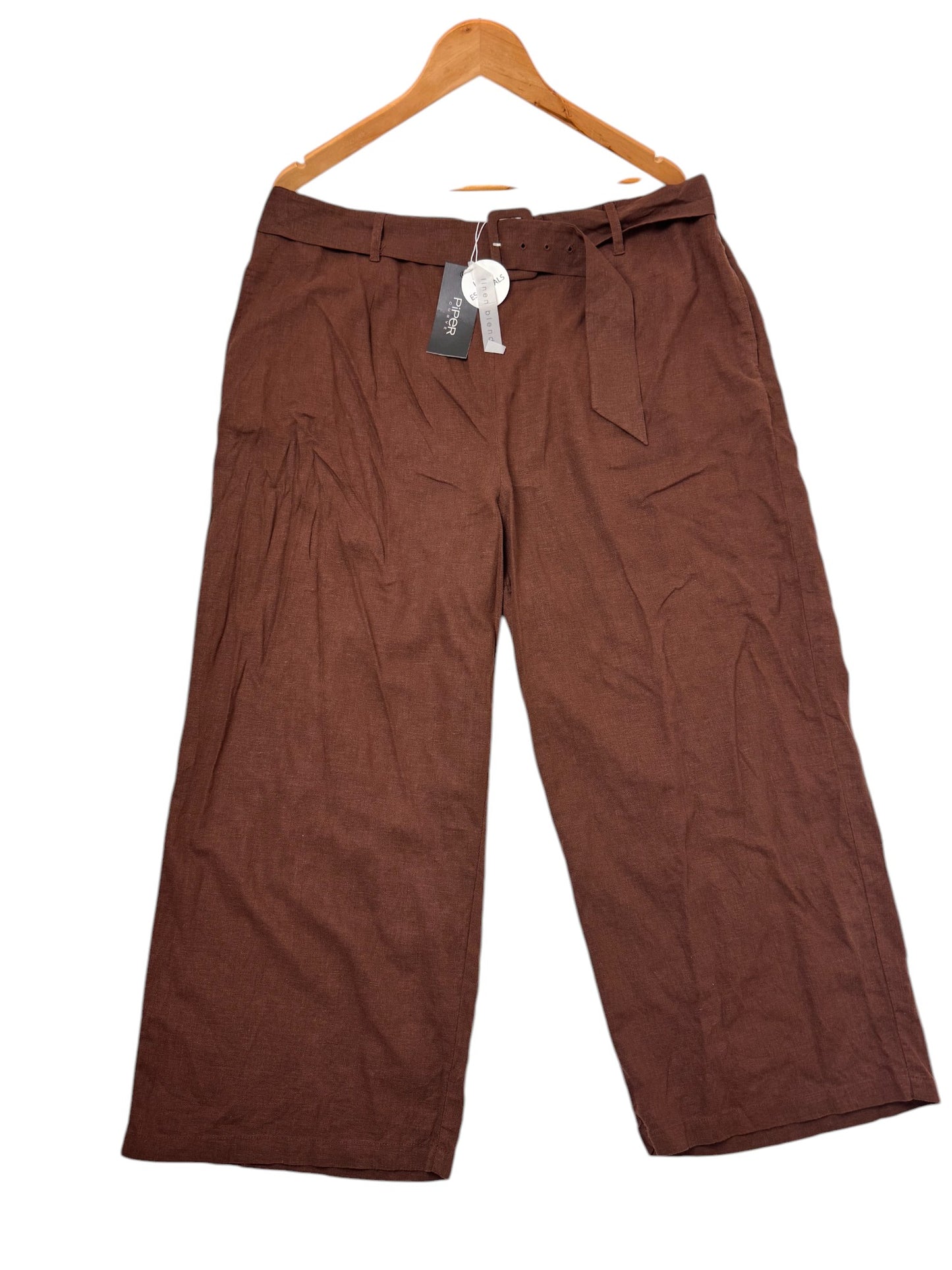 Piper Curve Brown Linen Blend Wide-Leg Pants