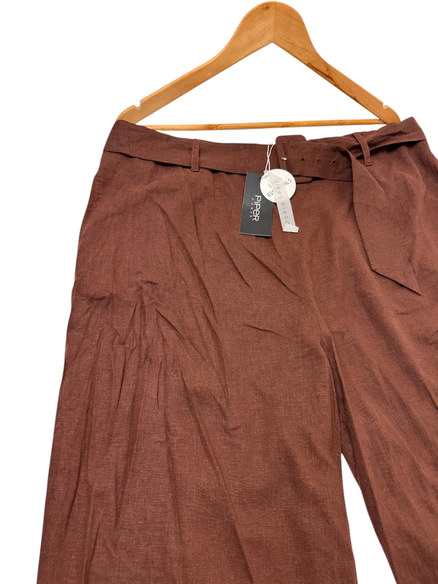 Piper Curve Brown Linen Blend Wide-Leg Pants