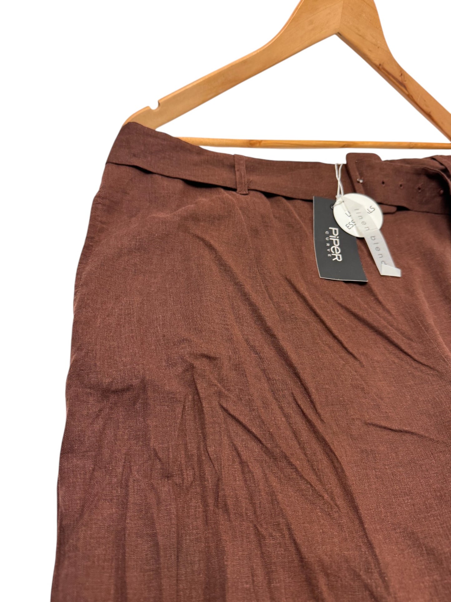 Piper Curve Brown Linen Blend Wide-Leg Pants