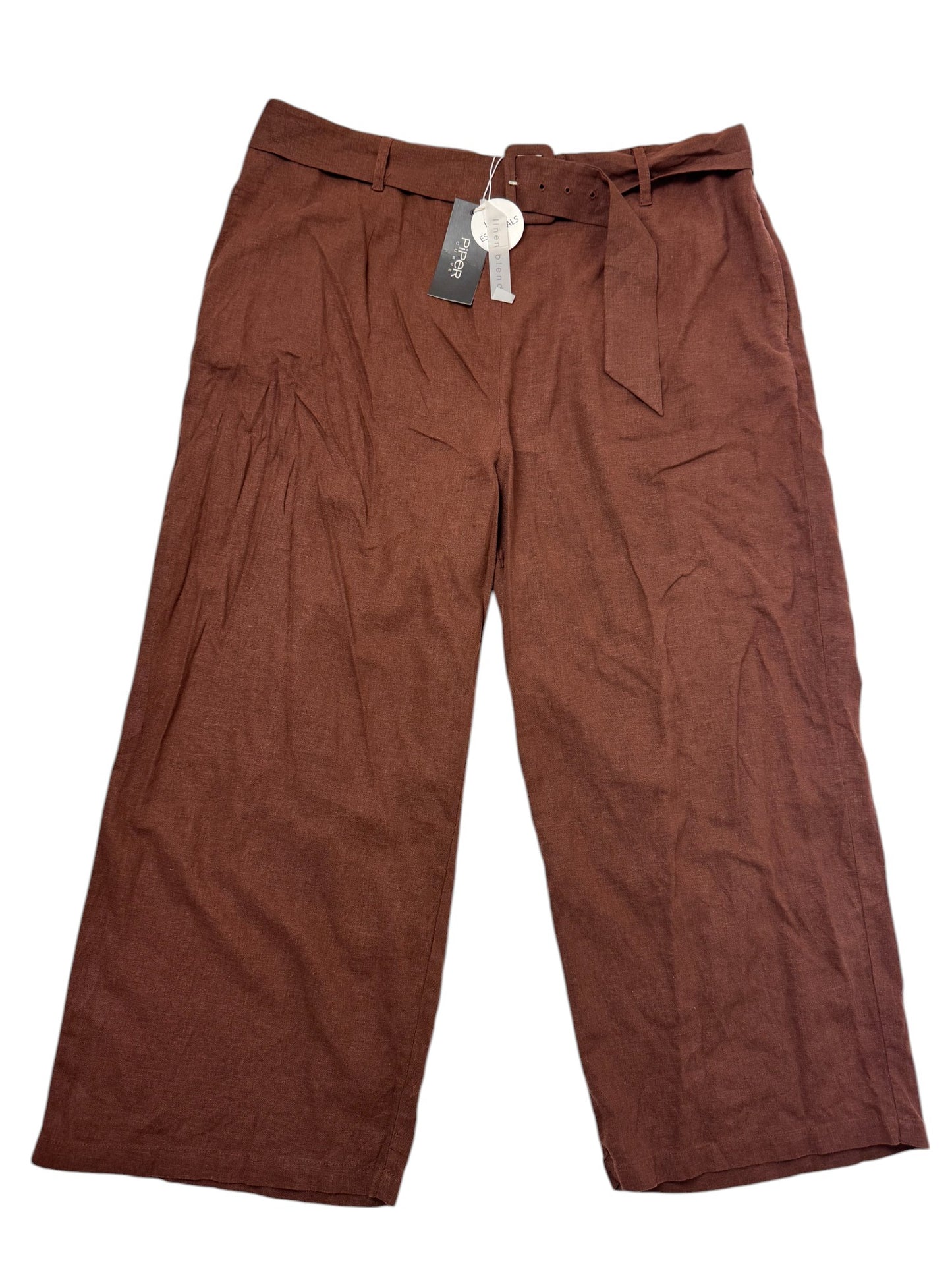Piper Curve Brown Linen Blend Wide-Leg Pants