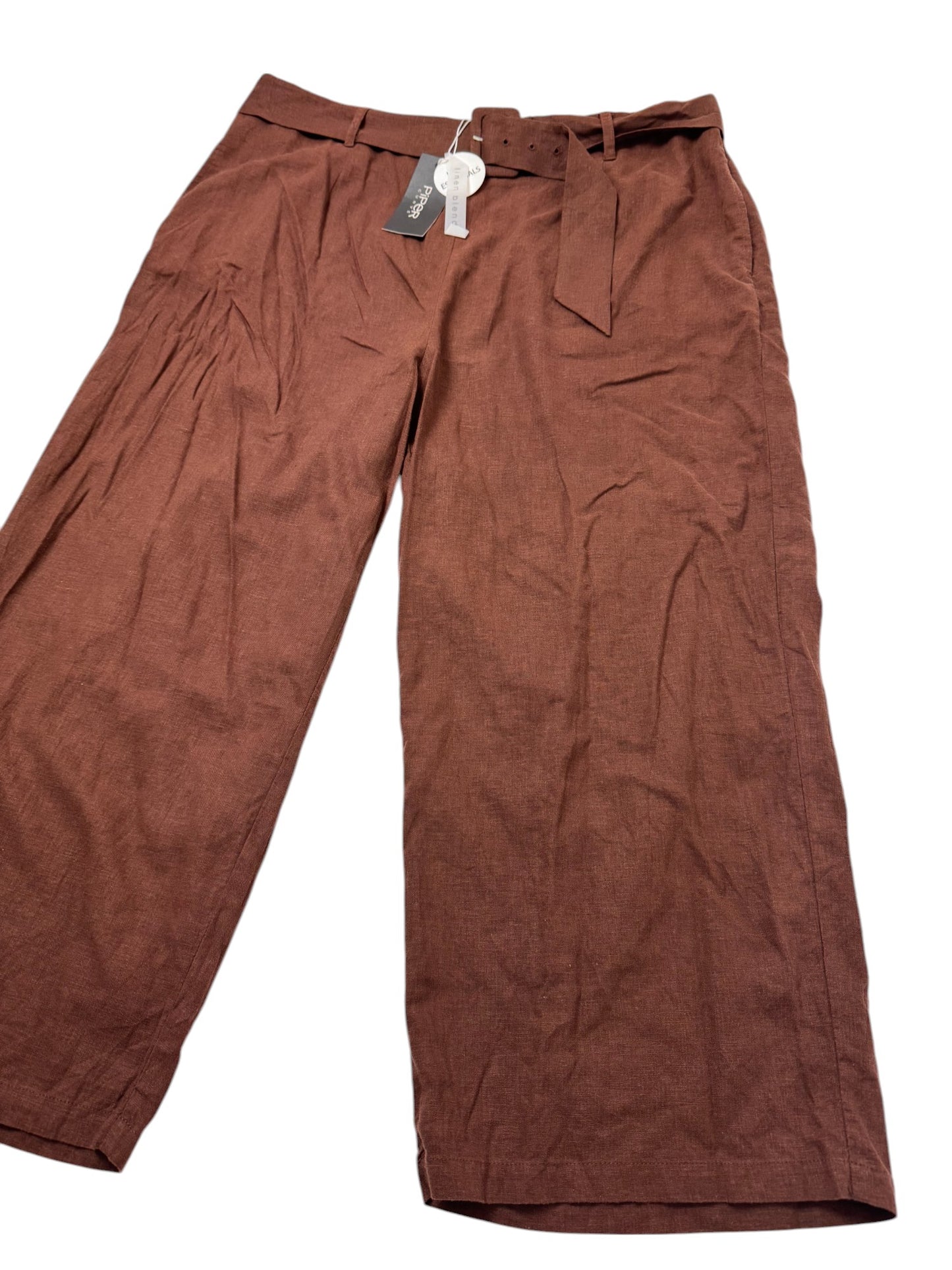 Piper Curve Brown Linen Blend Wide-Leg Pants