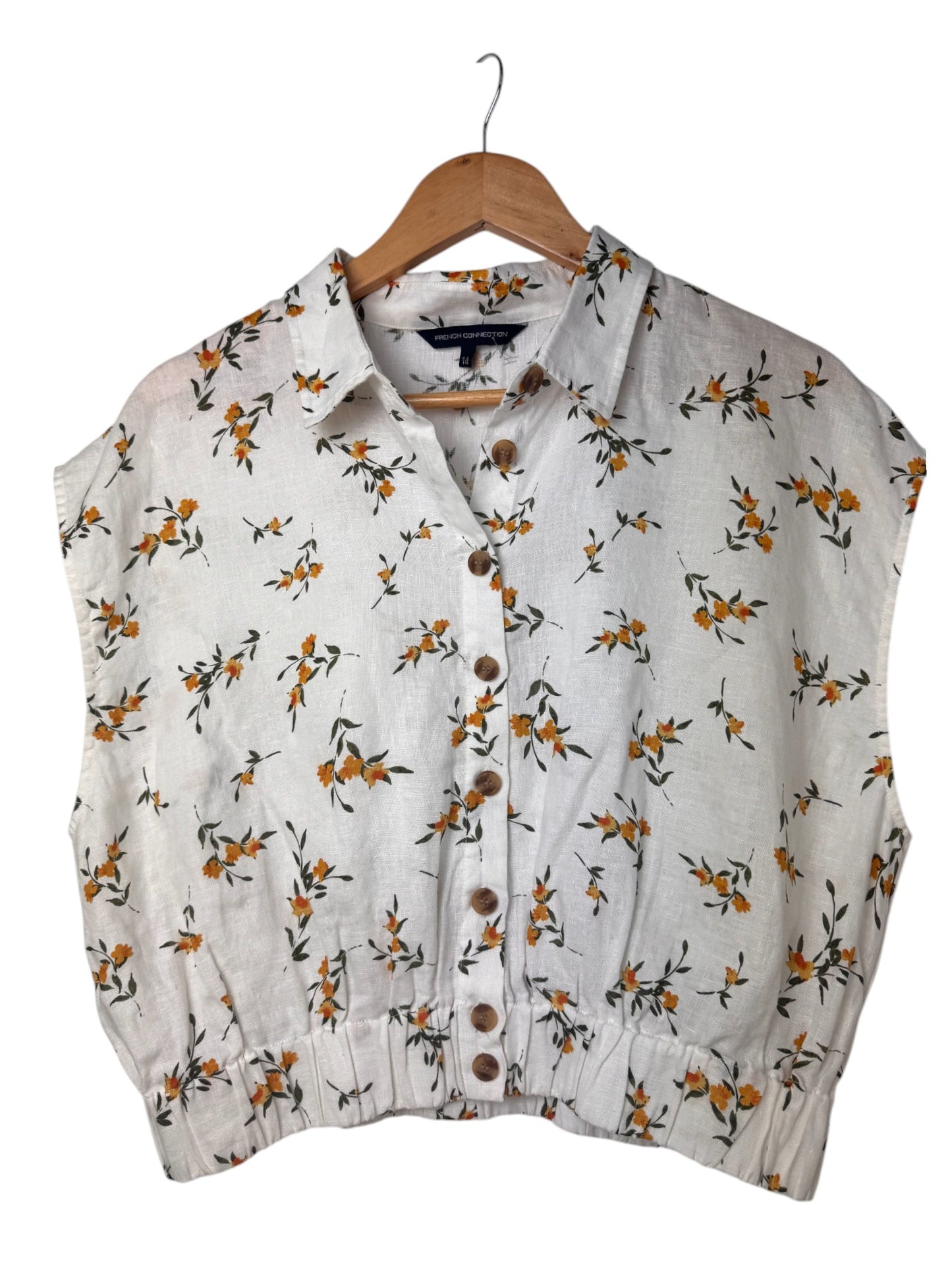 French Connection White Linen Floral Top – Cute & Breezy