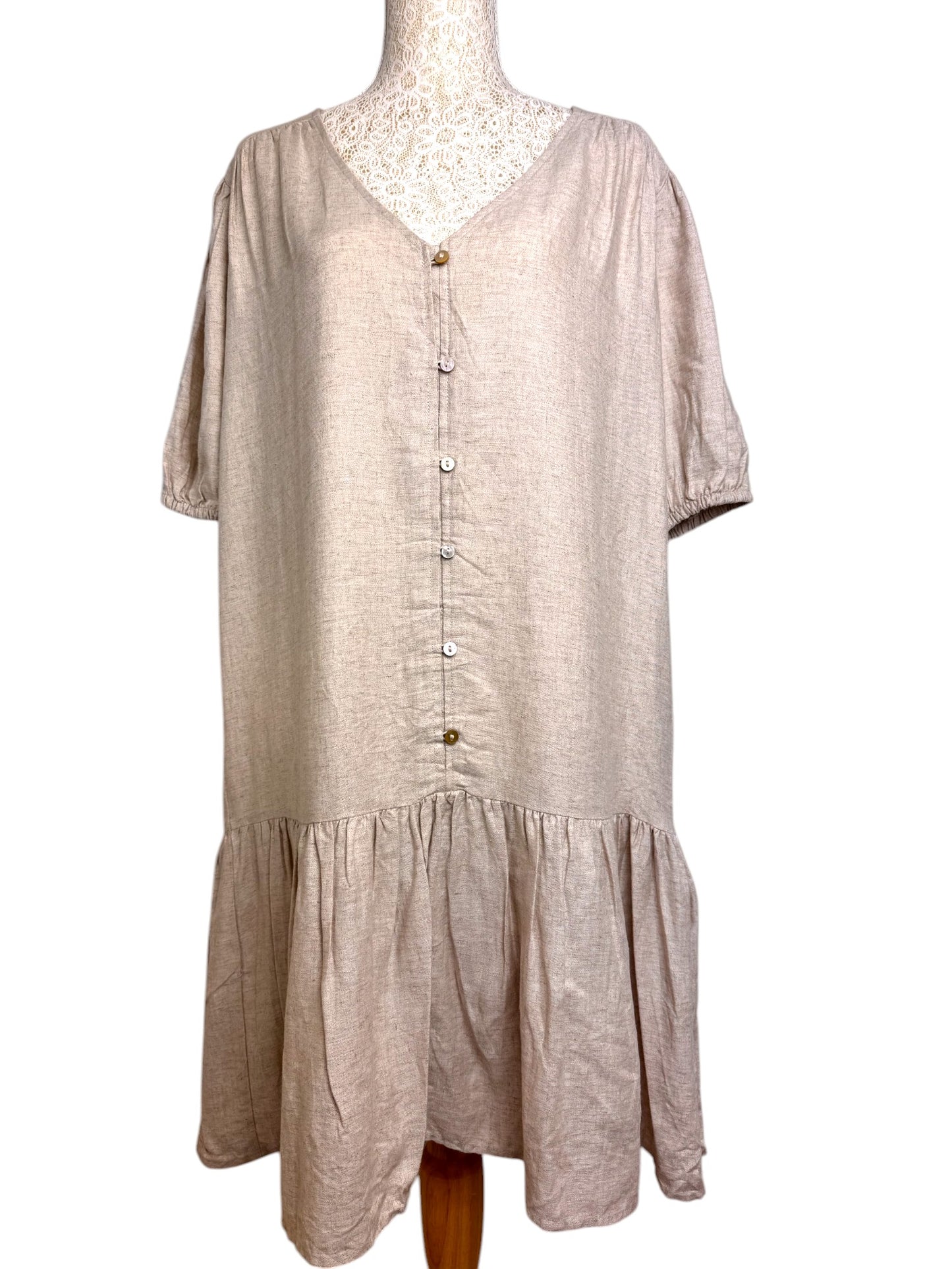 Anko Oat-Colored Button-down Midi Dress
