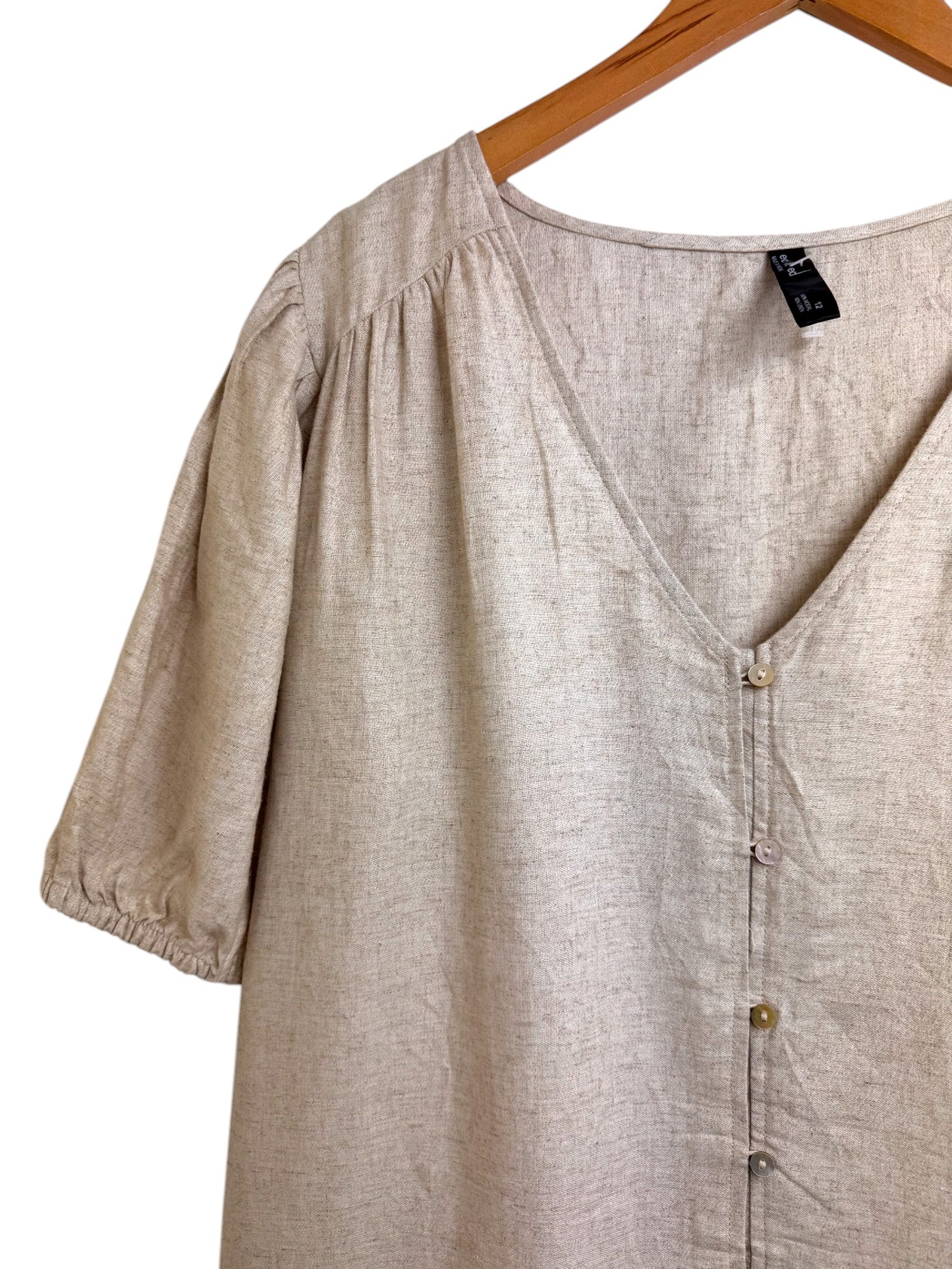 Anko Oat-Colored Button-down Midi Dress