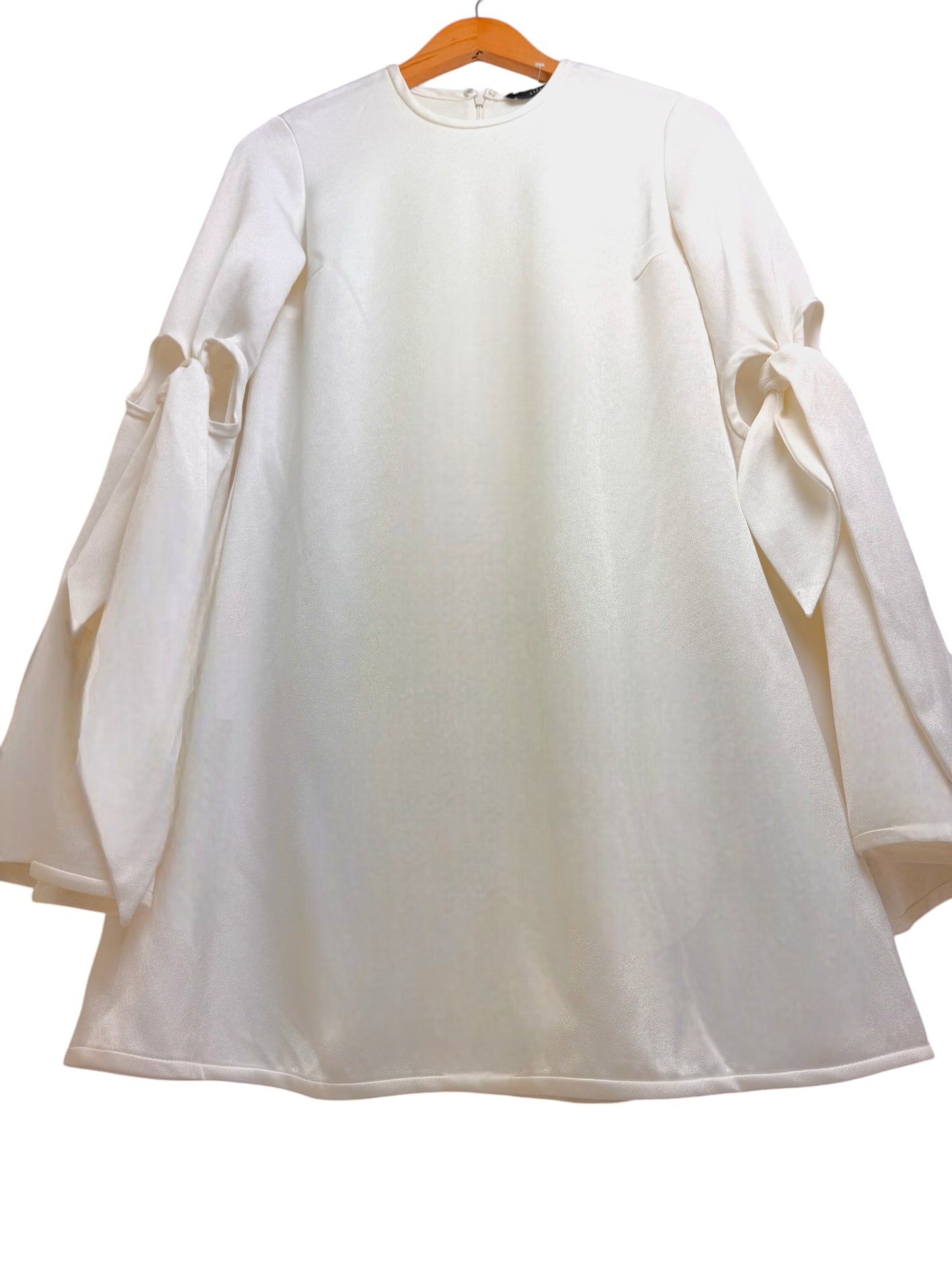 Ellery Chic White Tent Dress – Luxe with Statement Bell Tie Sleeves