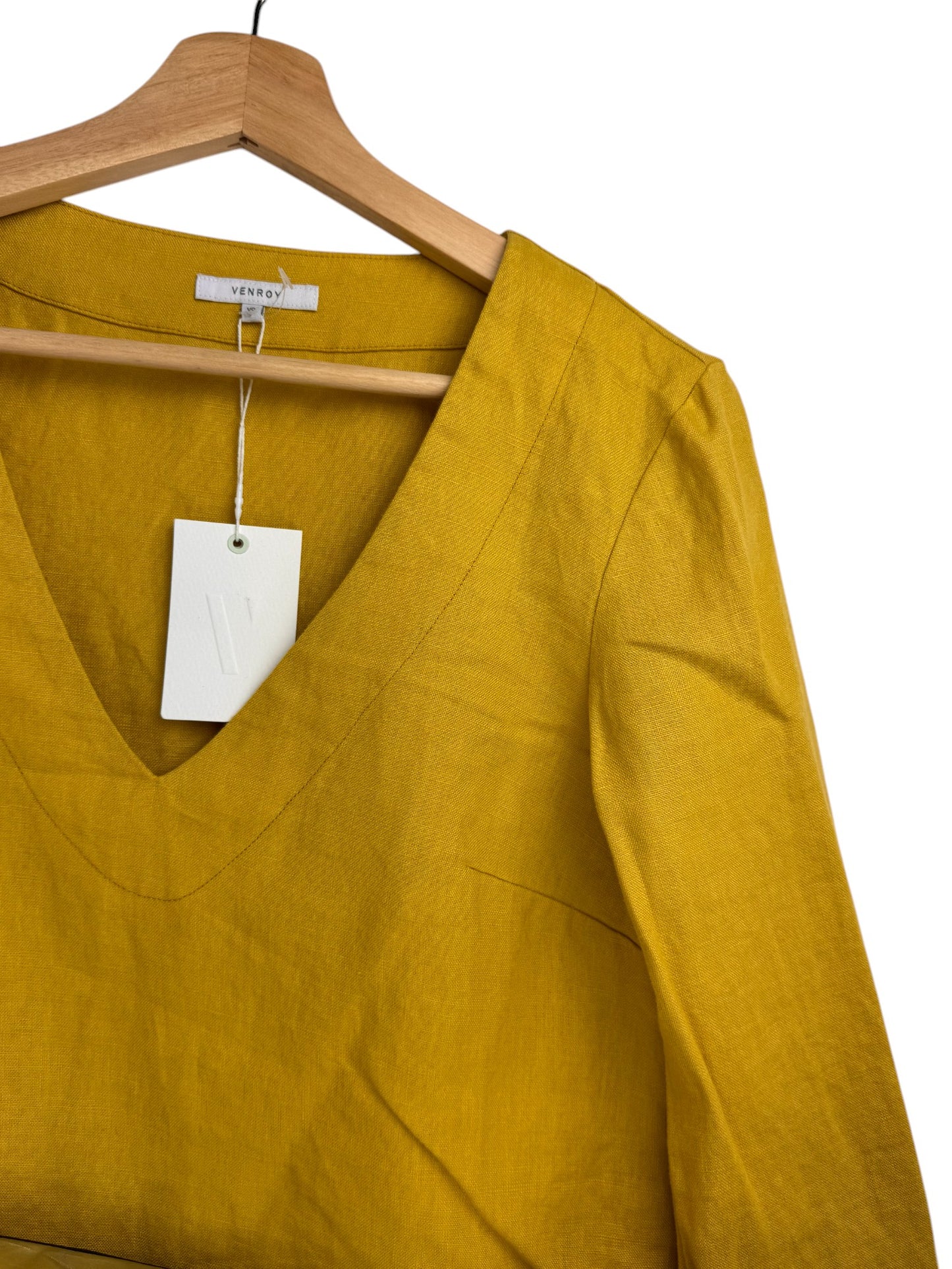 Venroy Mustard V-Neck Linen Top