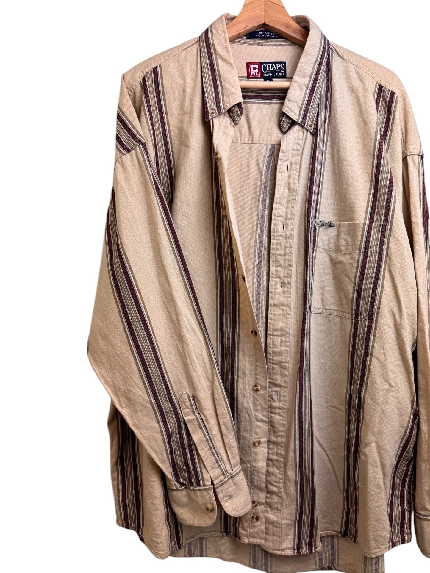 Vintage Chaps Ralph Lauren Striped Shirt – Beige with Brown & Black Stripes