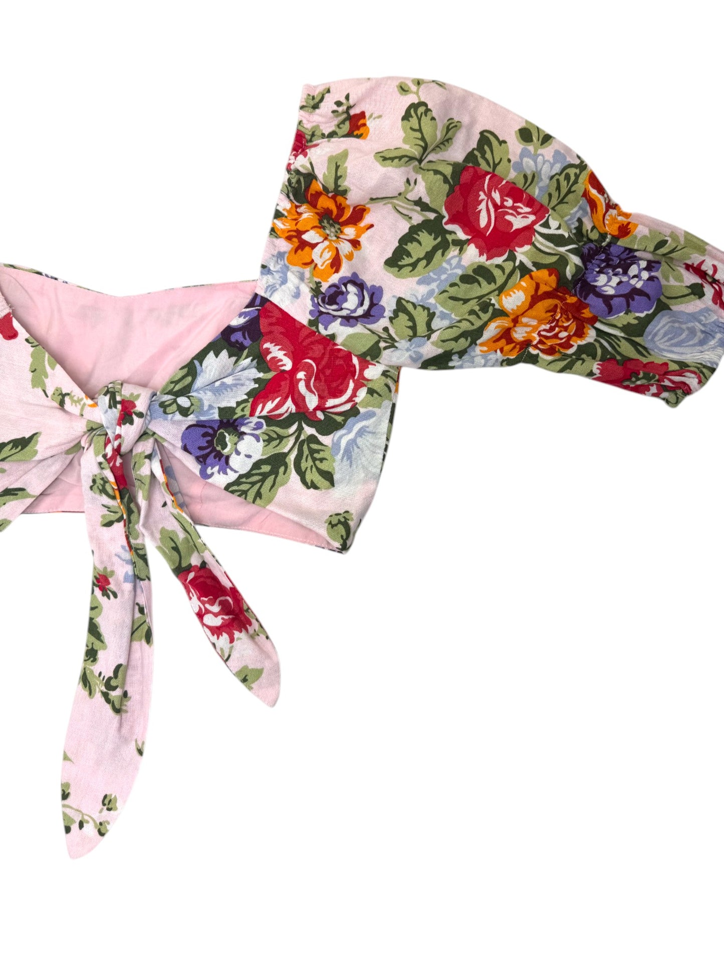 Nunui Front Tie Floral Cropped Top – Romantic Puff Sleeves