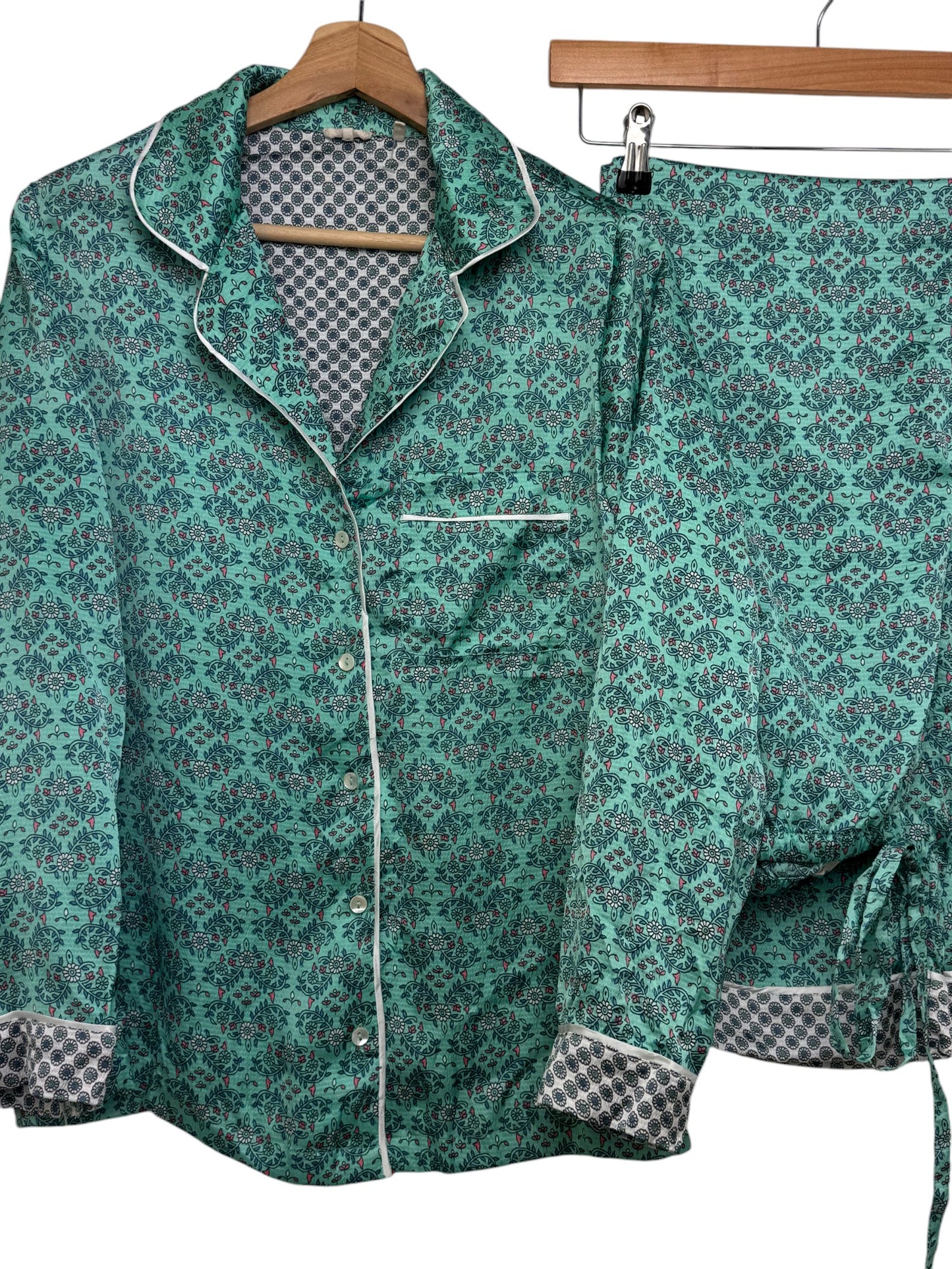 Carolyn Donnelly Mint Green Printed Silk-Texture Pajama Set