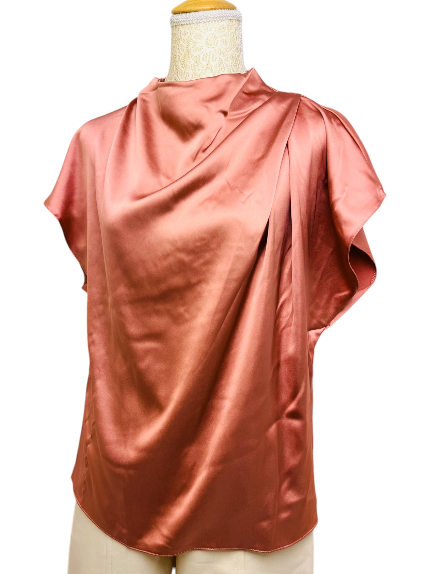 Pink Satin Cowl Front High Neck Top – Elegant & Chic