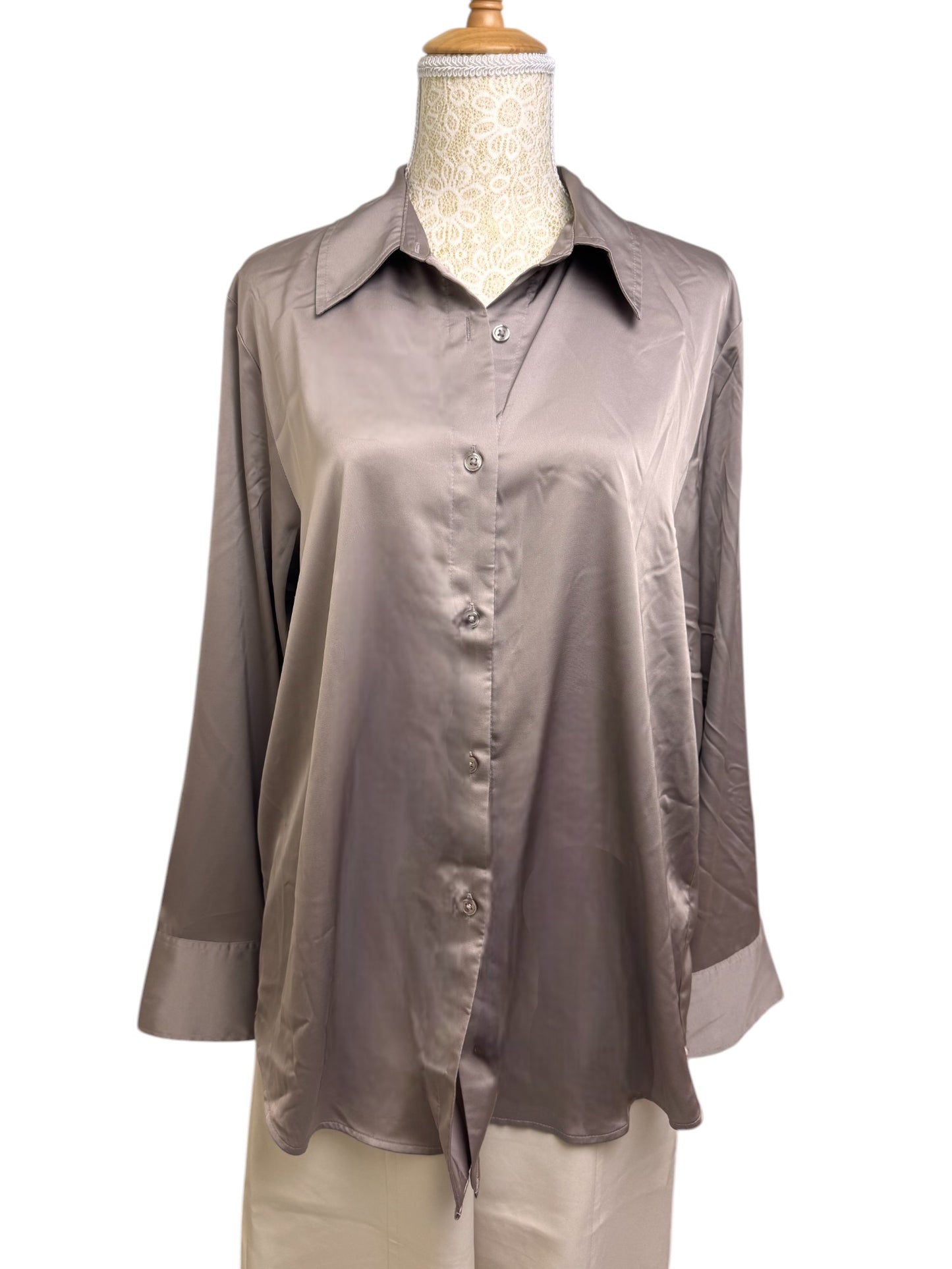 Brown Taupe Silk-Texture Shirt Top – Effortlessly Chic & Versatile