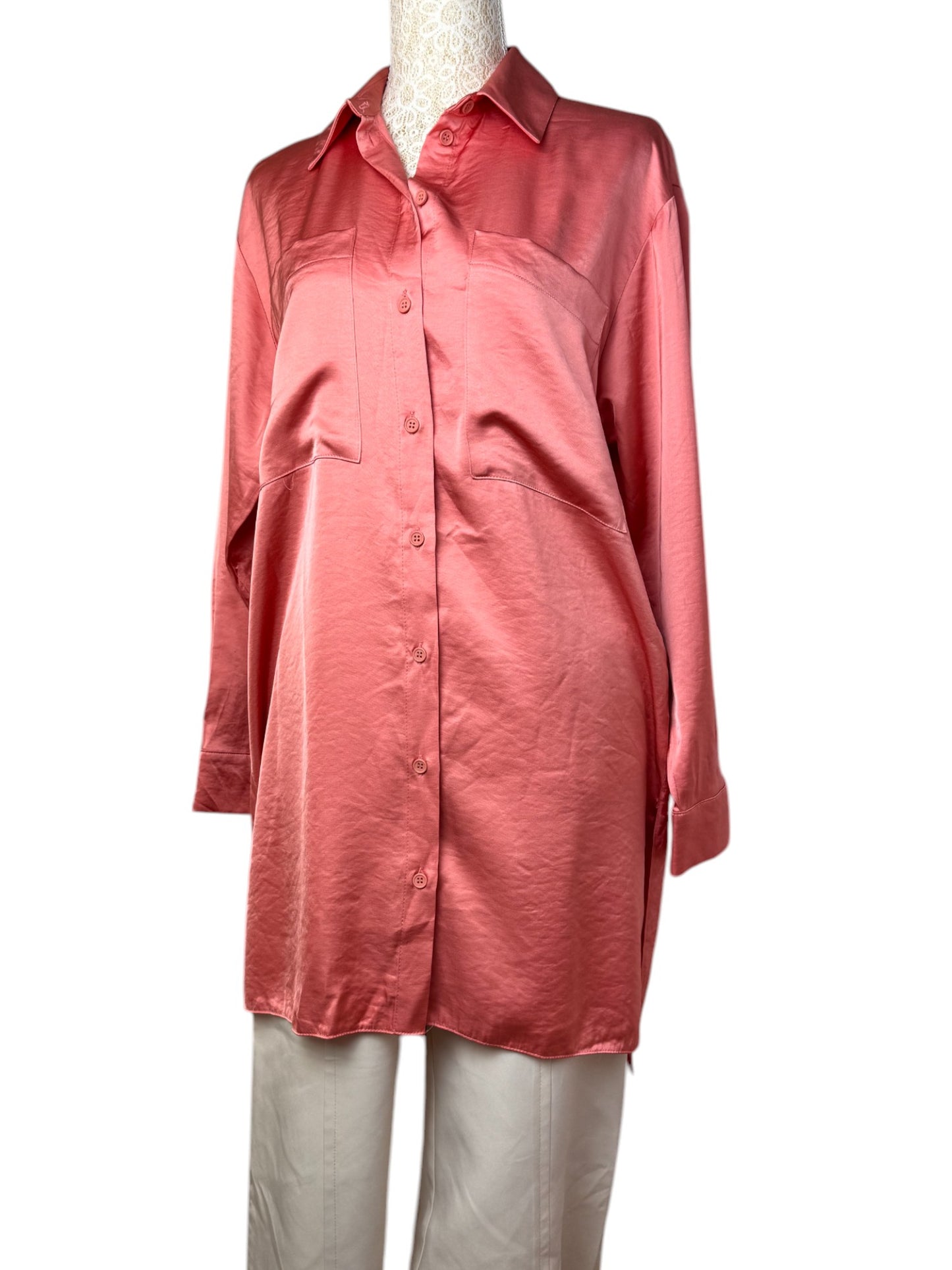 Primark Pink Silk-Texture Long Shirt