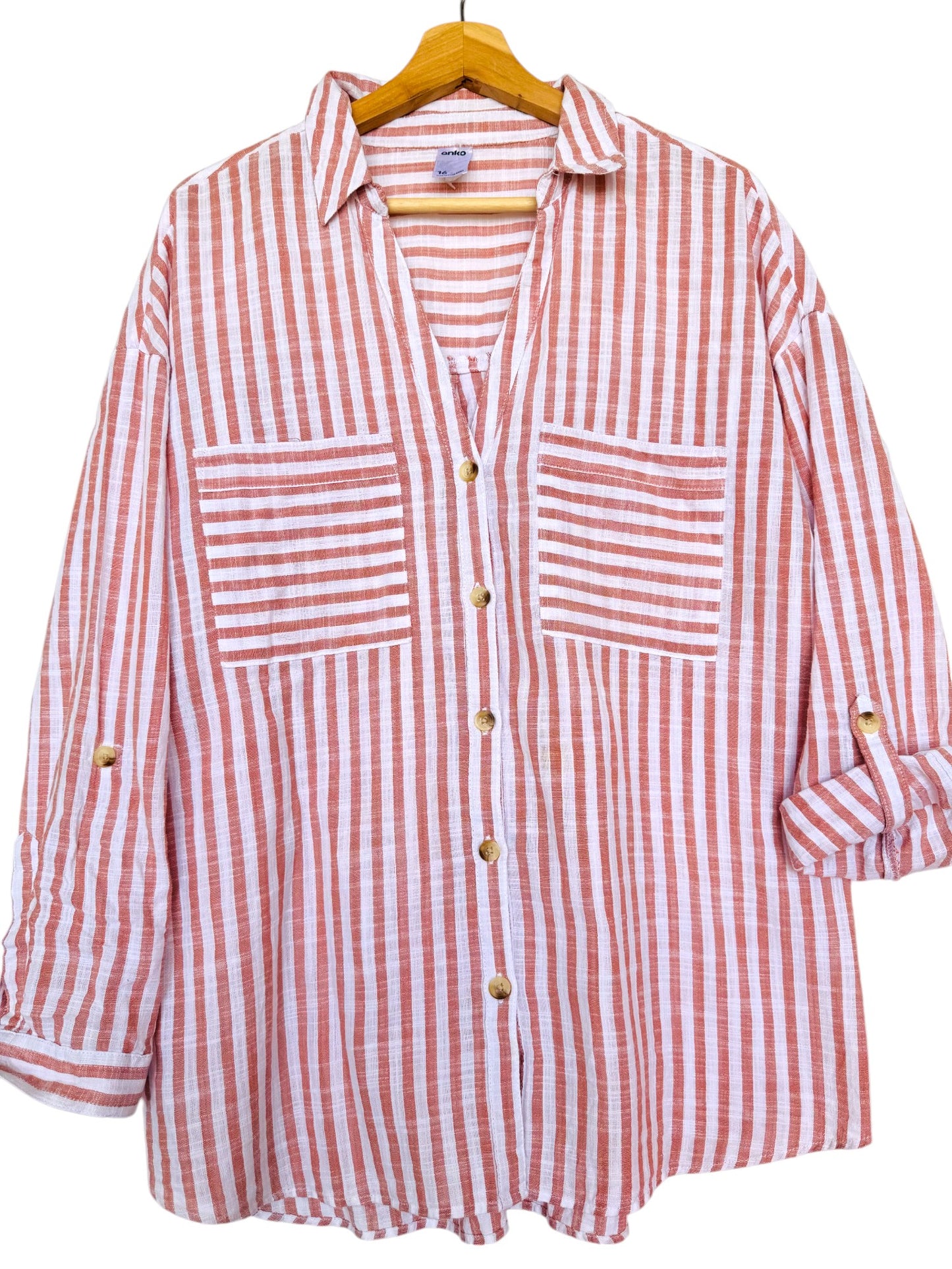 Brown & White Striped Button-Down Shirt – Effortless & Versatile