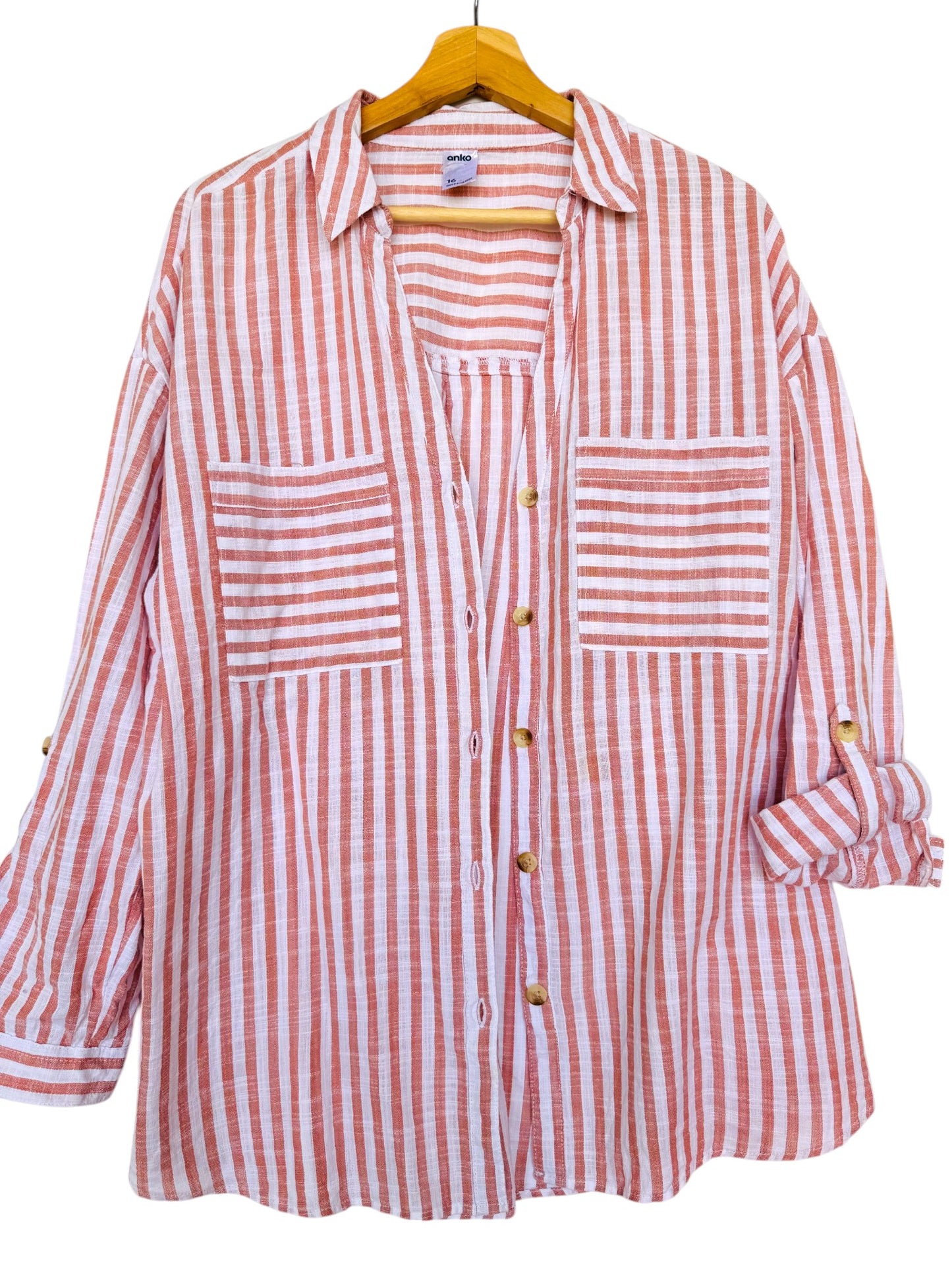 Brown & White Striped Button-Down Shirt – Effortless & Versatile