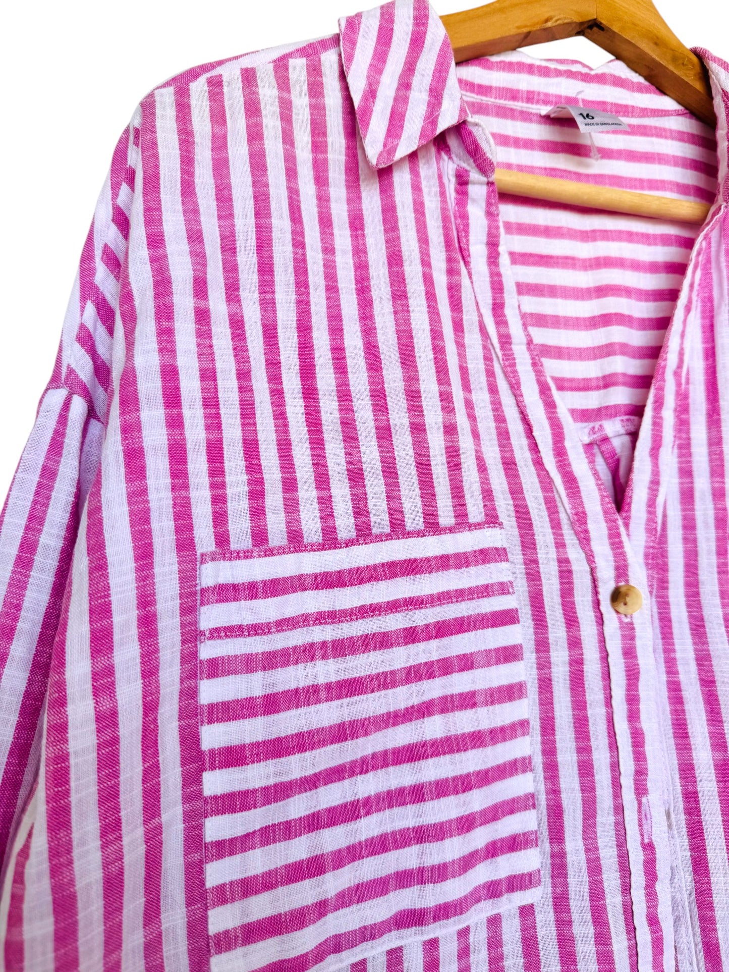 Pink & White Striped Button-Down Shirt – Effortless & Versatile