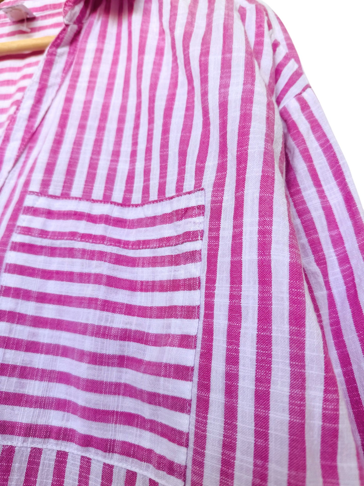 Pink & White Striped Button-Down Shirt – Effortless & Versatile
