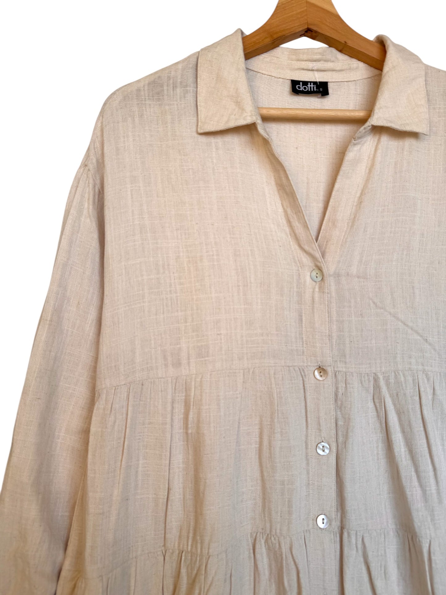Oat Beige Viscose-Linen Layered Doll Dress