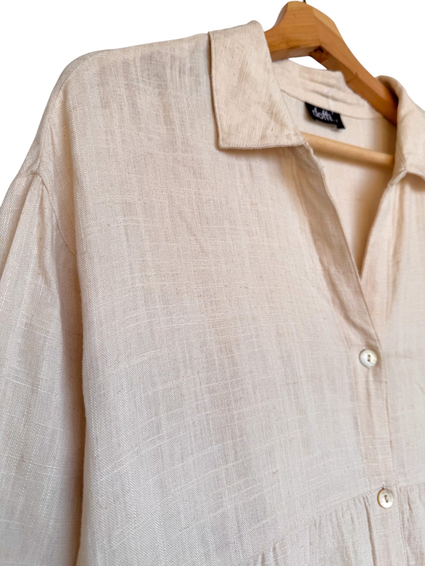 Oat Beige Viscose-Linen Layered Doll Dress