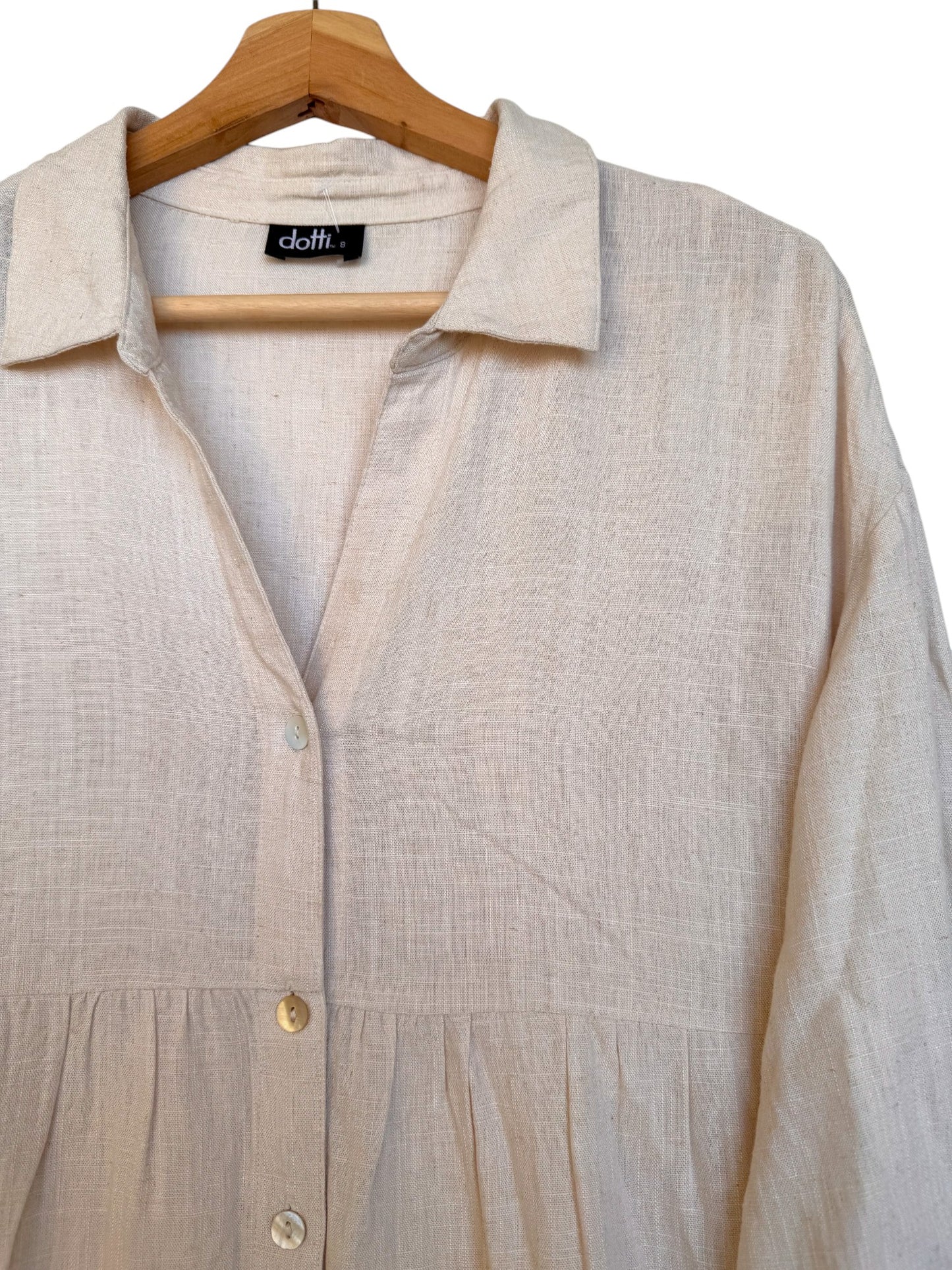 Oat Beige Viscose-Linen Layered Doll Dress