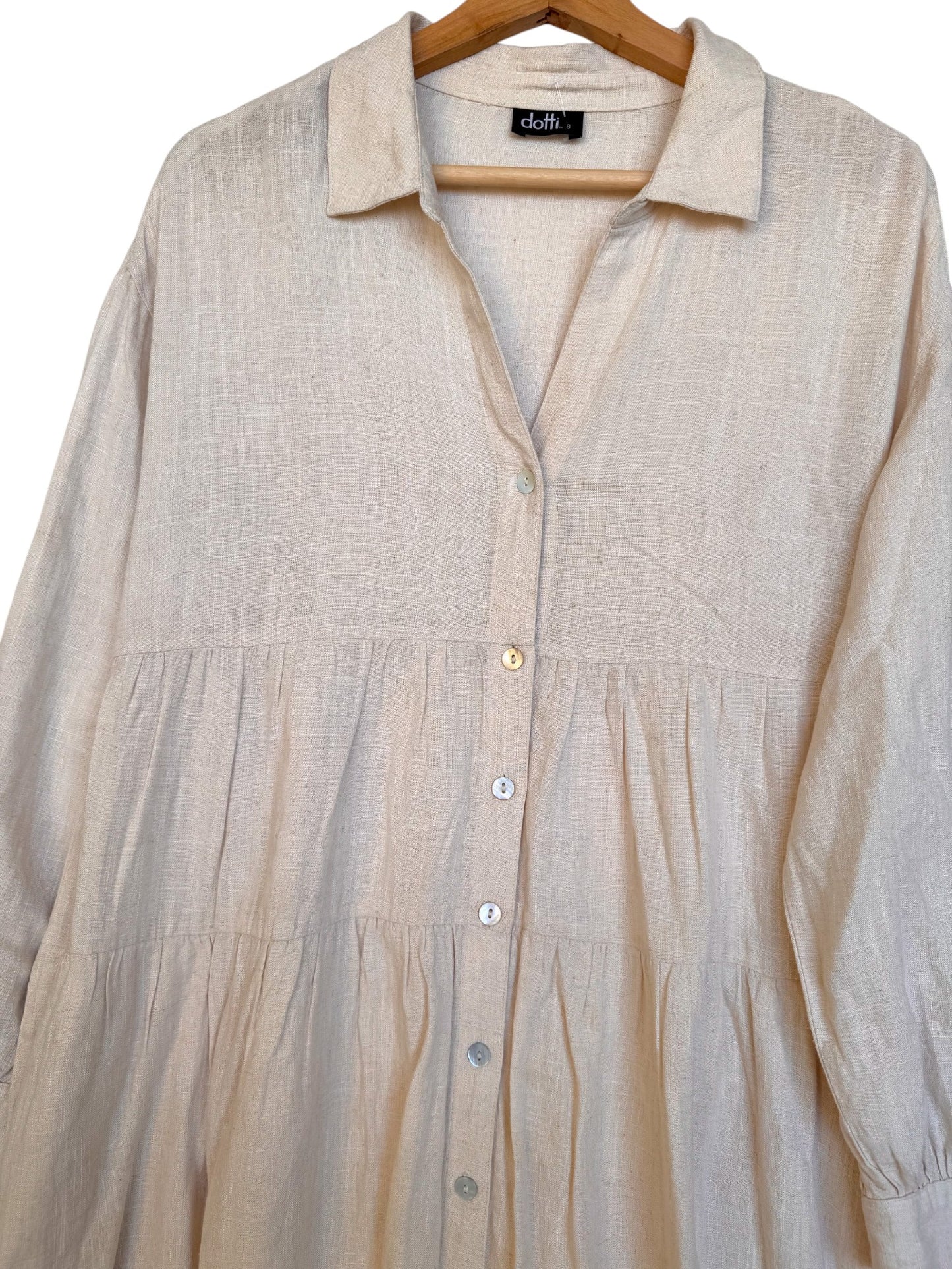 Oat Beige Viscose-Linen Layered Doll Dress