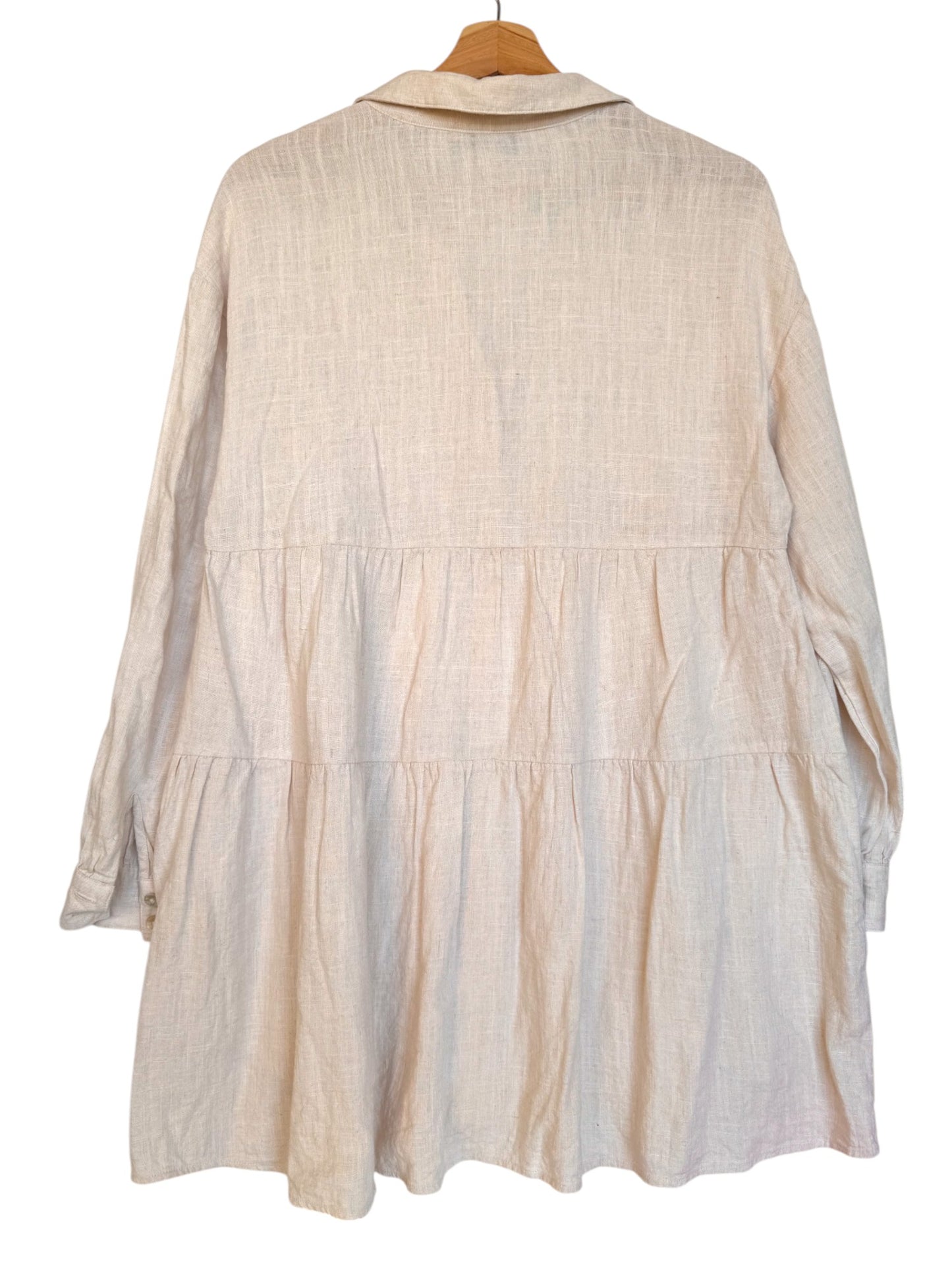 Oat Beige Viscose-Linen Layered Doll Dress