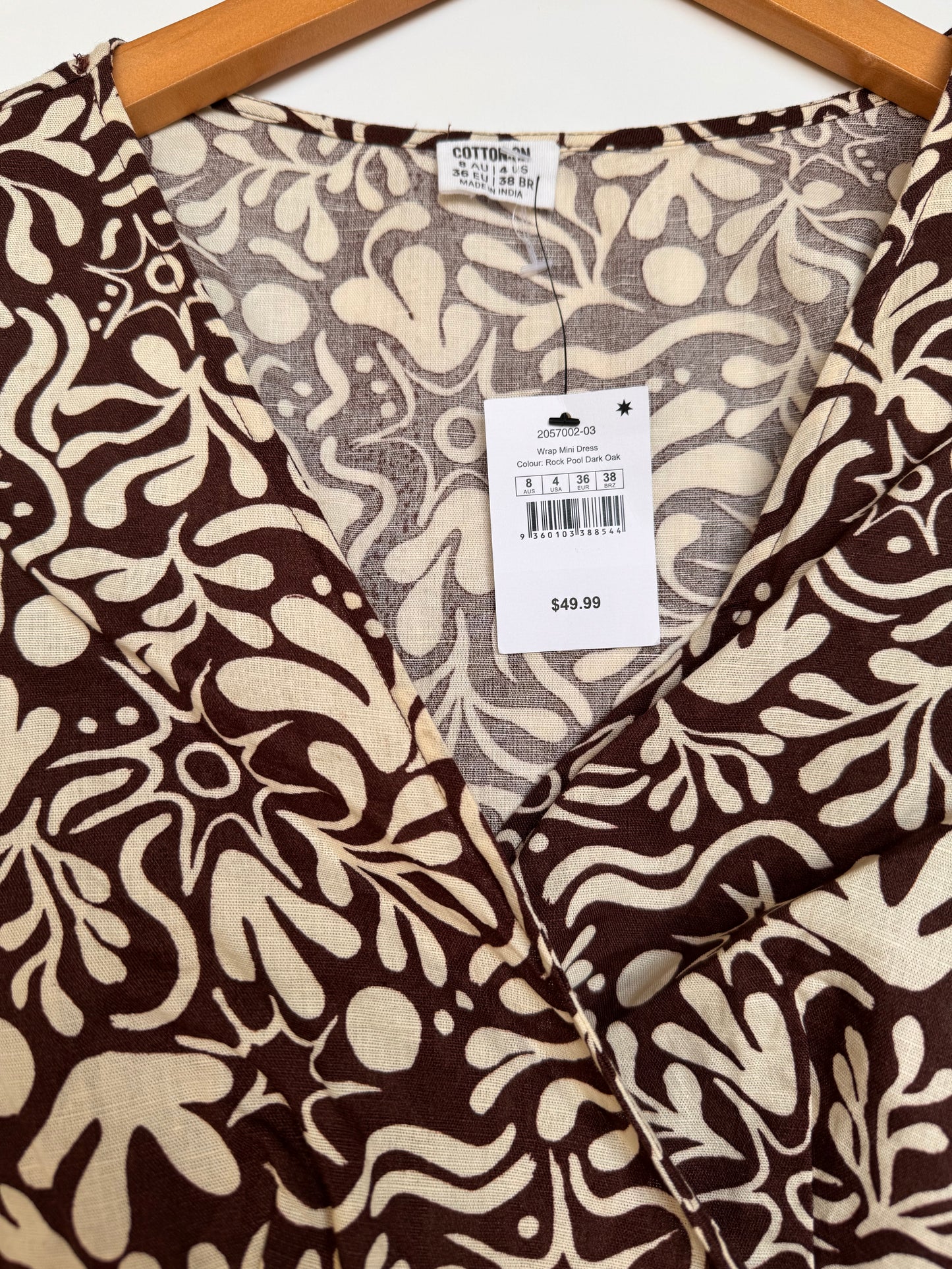 Dark Brown Floral Cotton Linen Wrap-Around Dress – Chic & Breathable