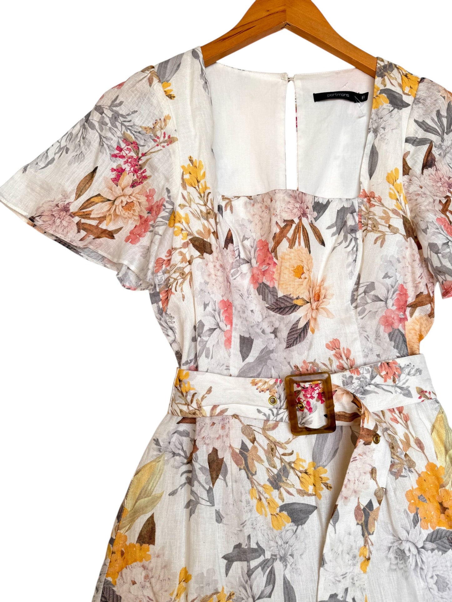 Portmans Luxe Linen Floral Flounce Dress – with Belt