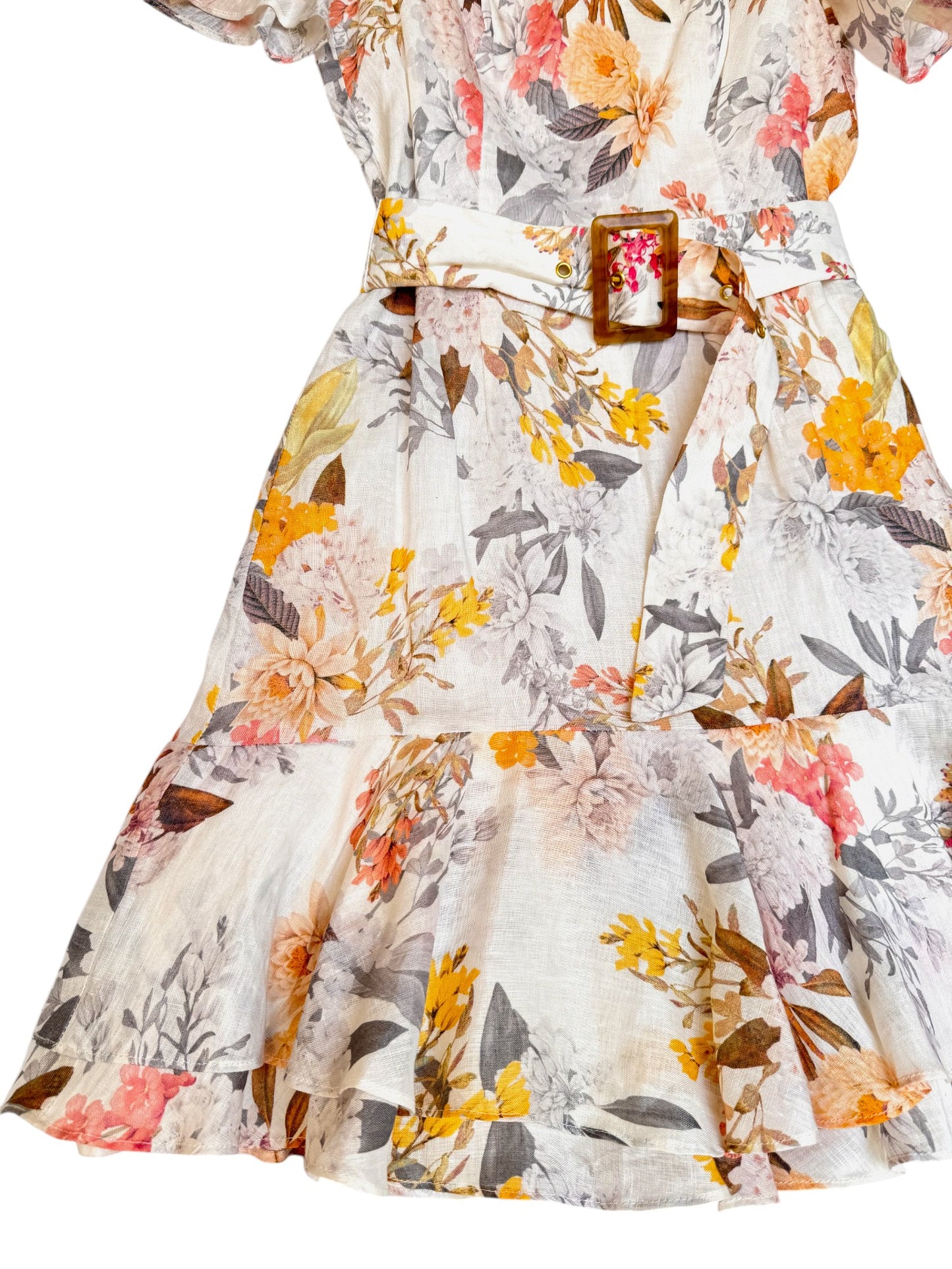 Portmans Luxe Linen Floral Flounce Dress – with Belt