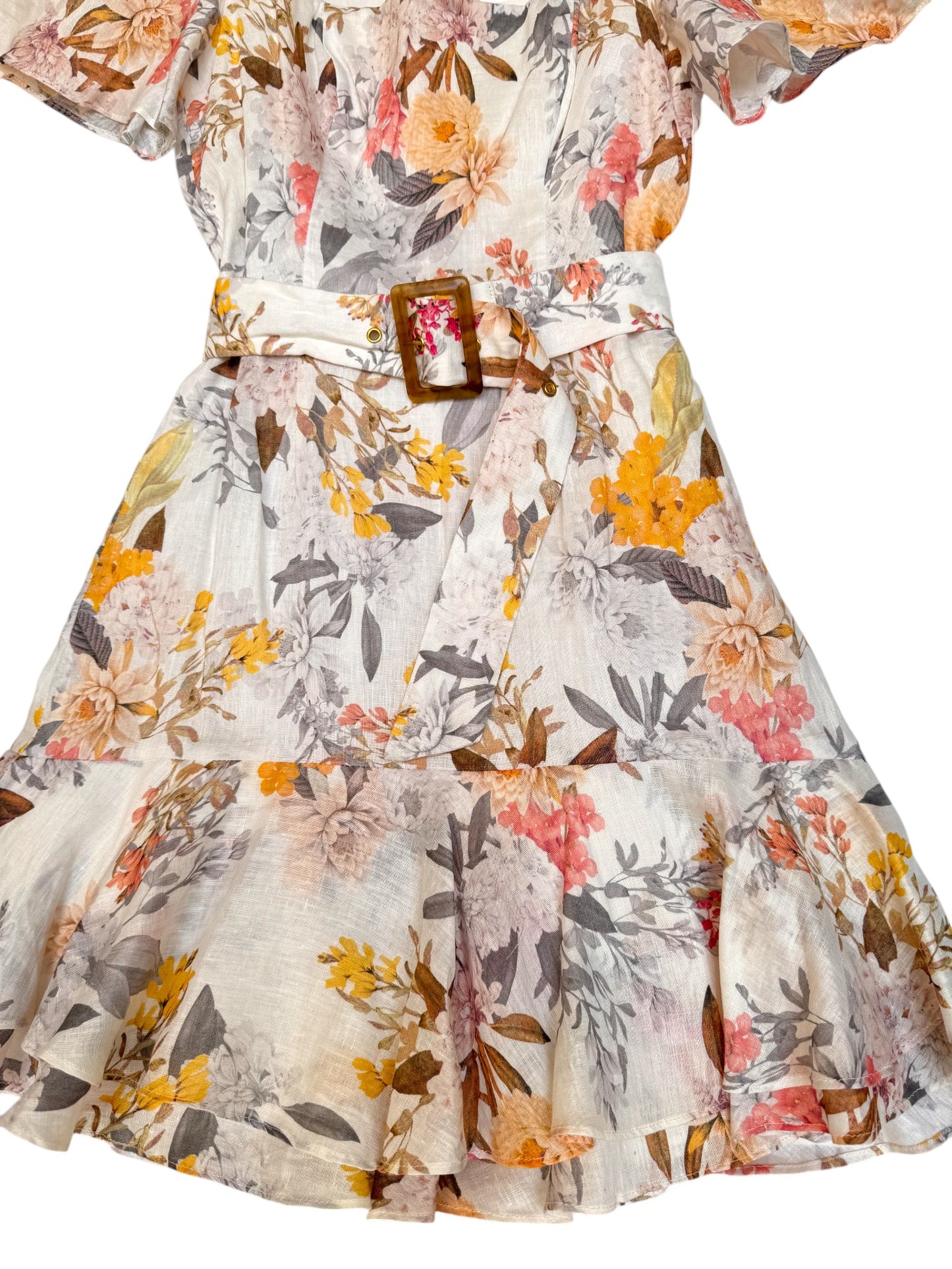 Portmans Luxe Linen Floral Flounce Dress – with Belt
