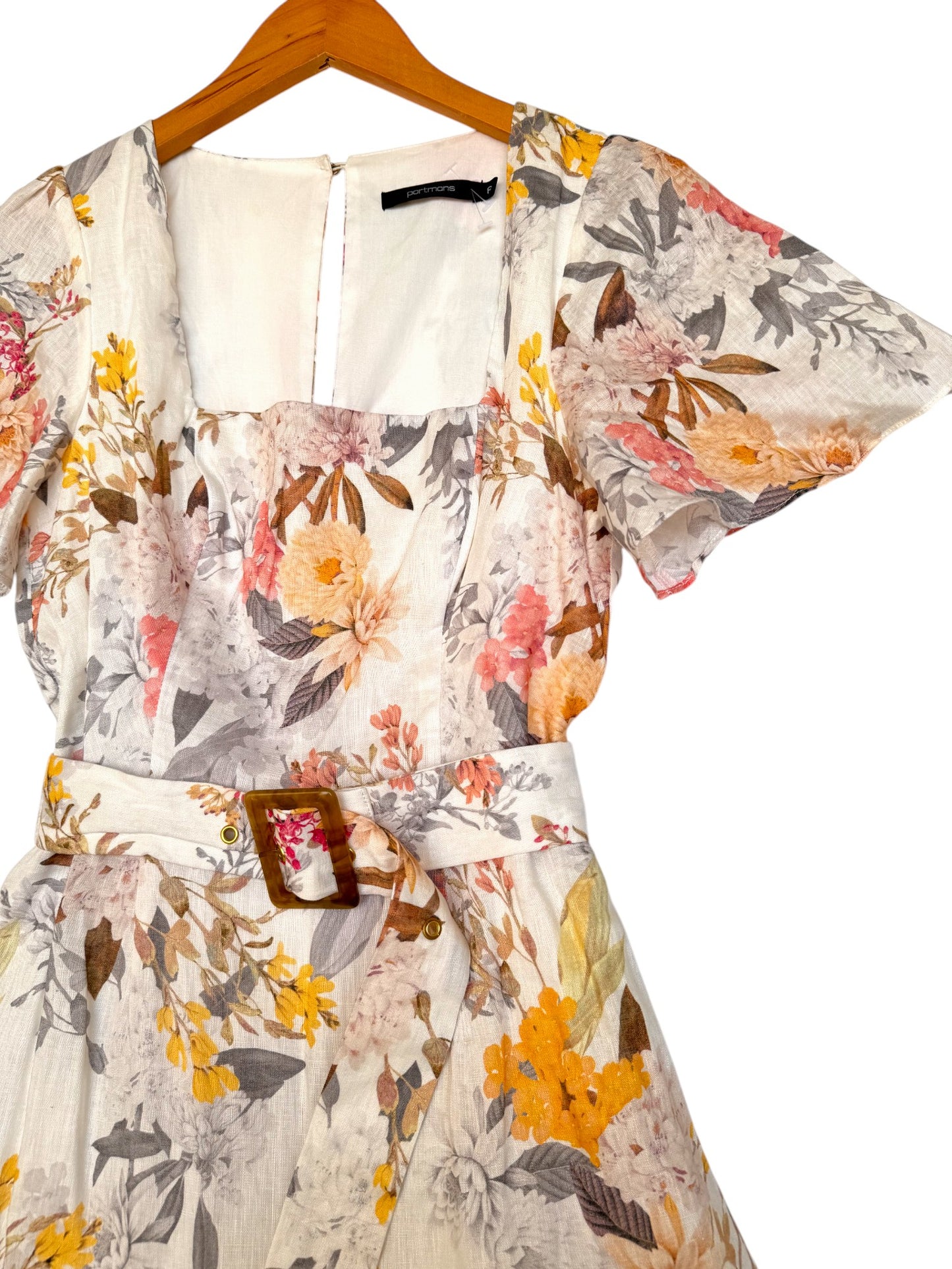 Portmans Luxe Linen Floral Flounce Dress – with Belt