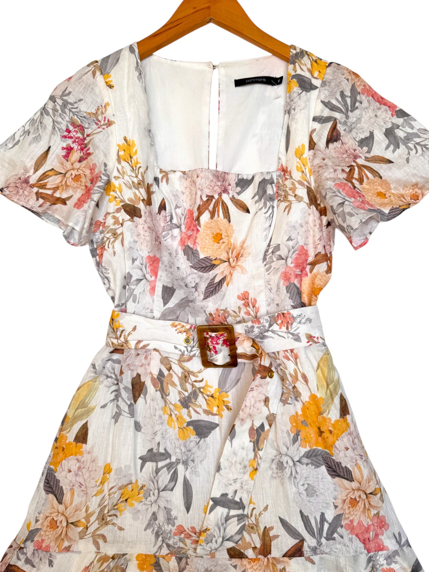 Portmans Luxe Linen Floral Flounce Dress – with Belt