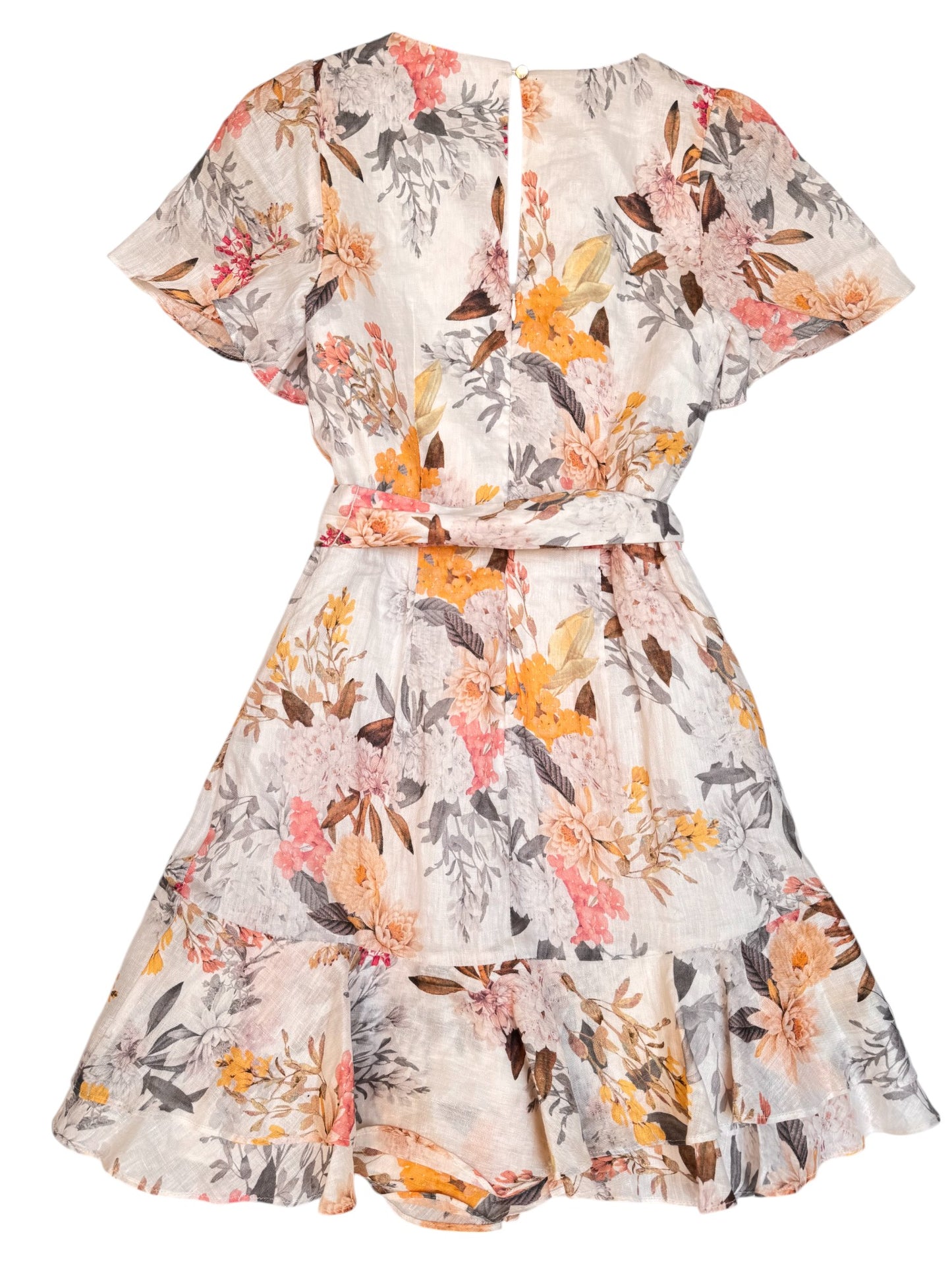 Portmans Luxe Linen Floral Flounce Dress – with Belt