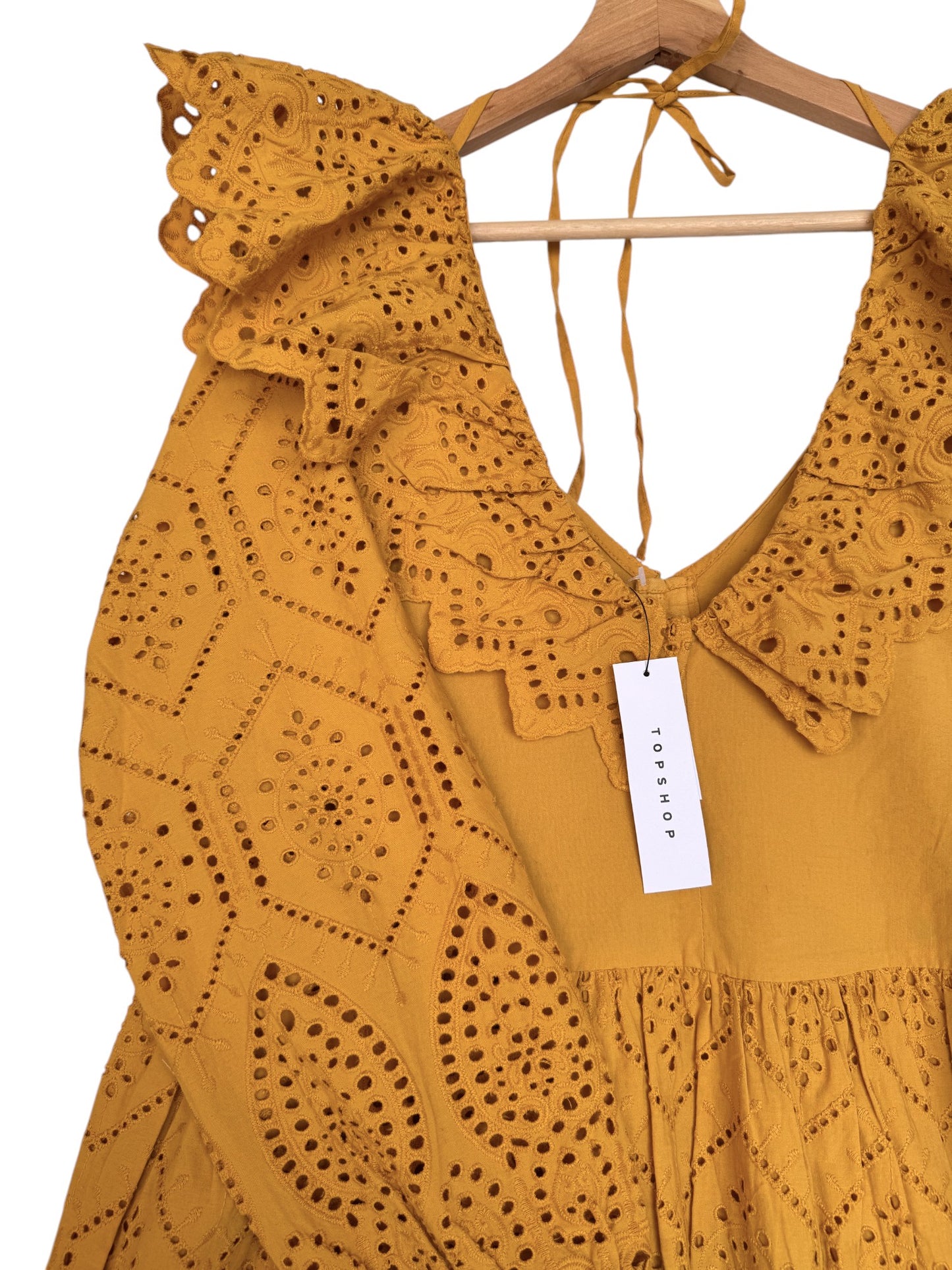 Topshop Yellow Broderie Ruffle Neck Dress – Boho Chic & Breezy 🌞✨