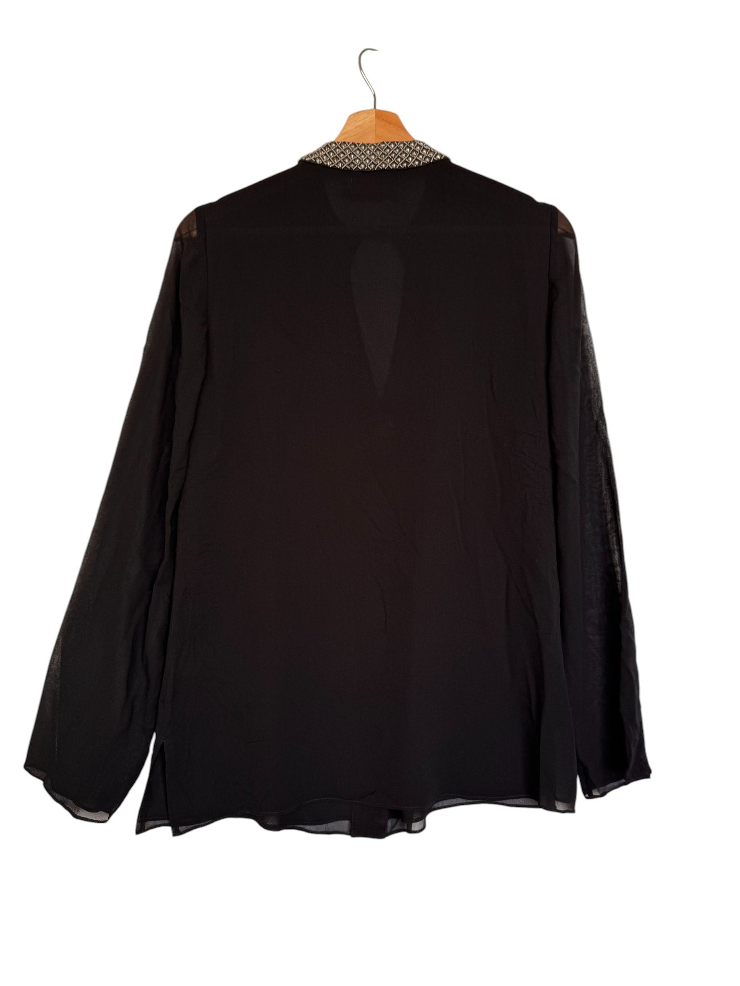 T0ry Burch Black 100% Silk Blouse – Elegant Beaded V-Neck