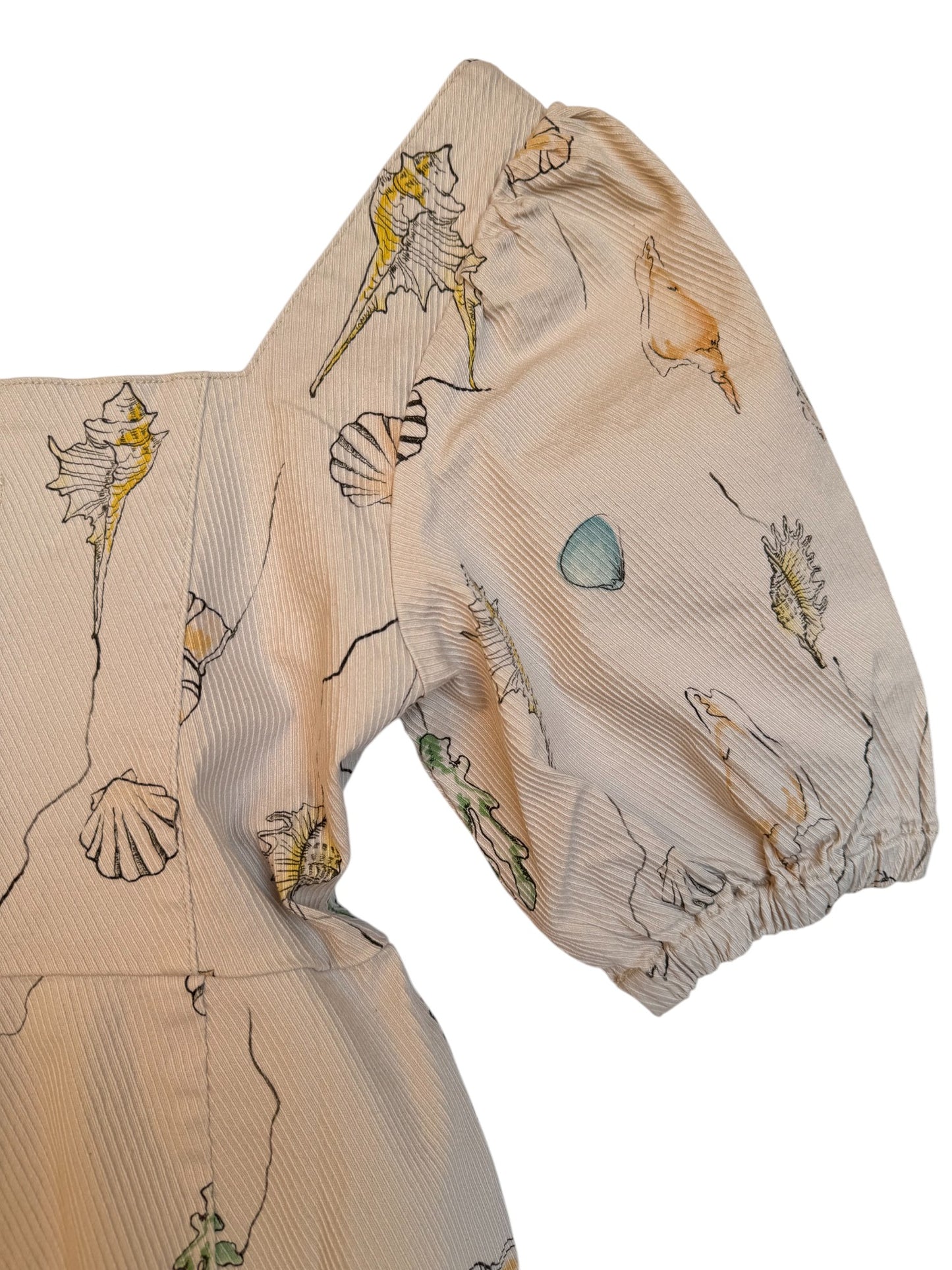 Urban Revivo Beige Shell Print Puff Sleeve Mini Dress