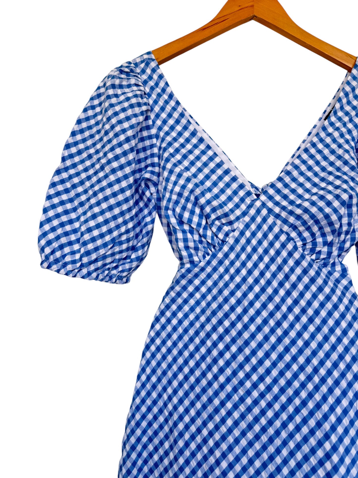 Blue & White Gingham Midi Tea Dress