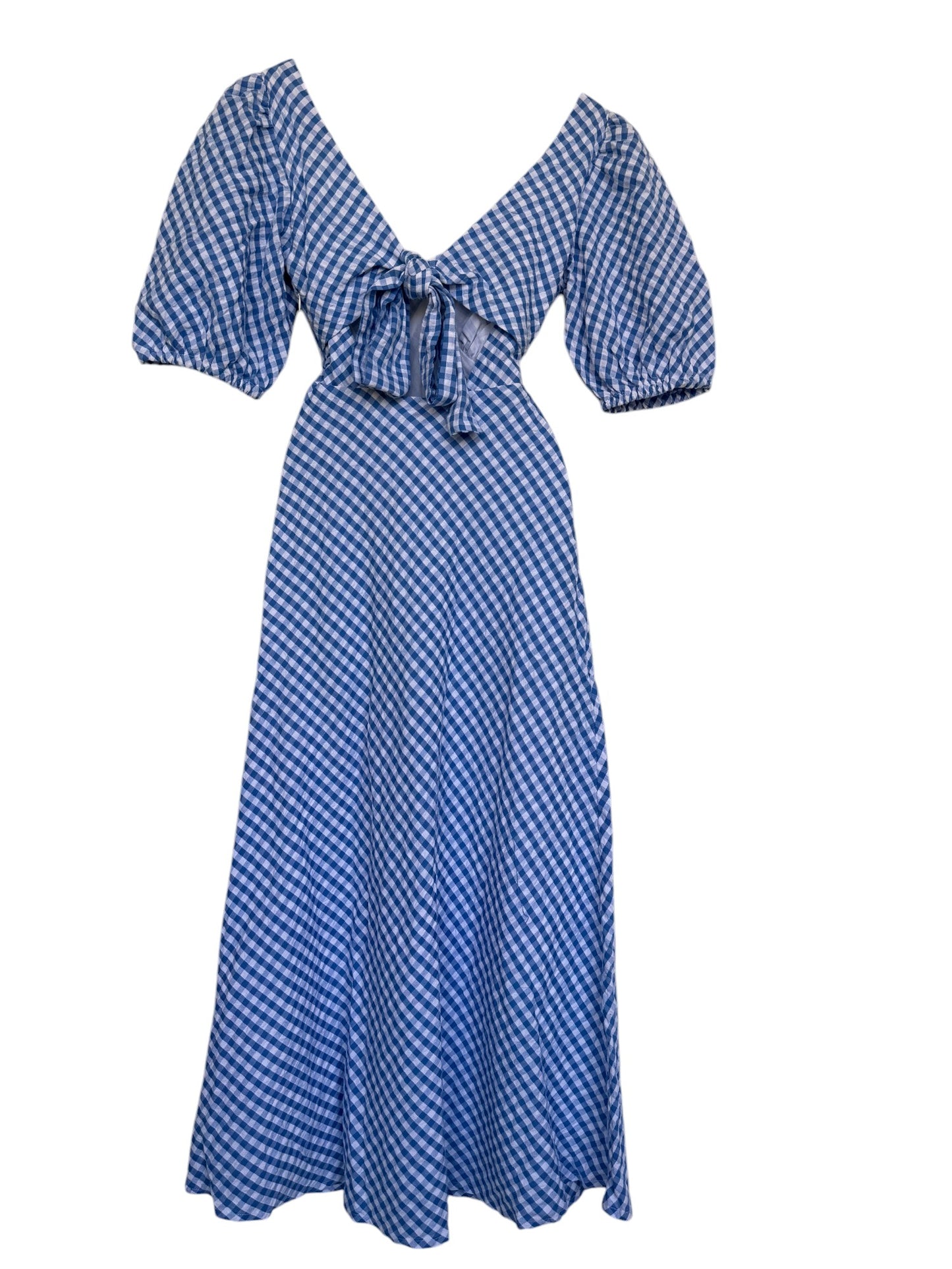 Blue & White Gingham Midi Tea Dress