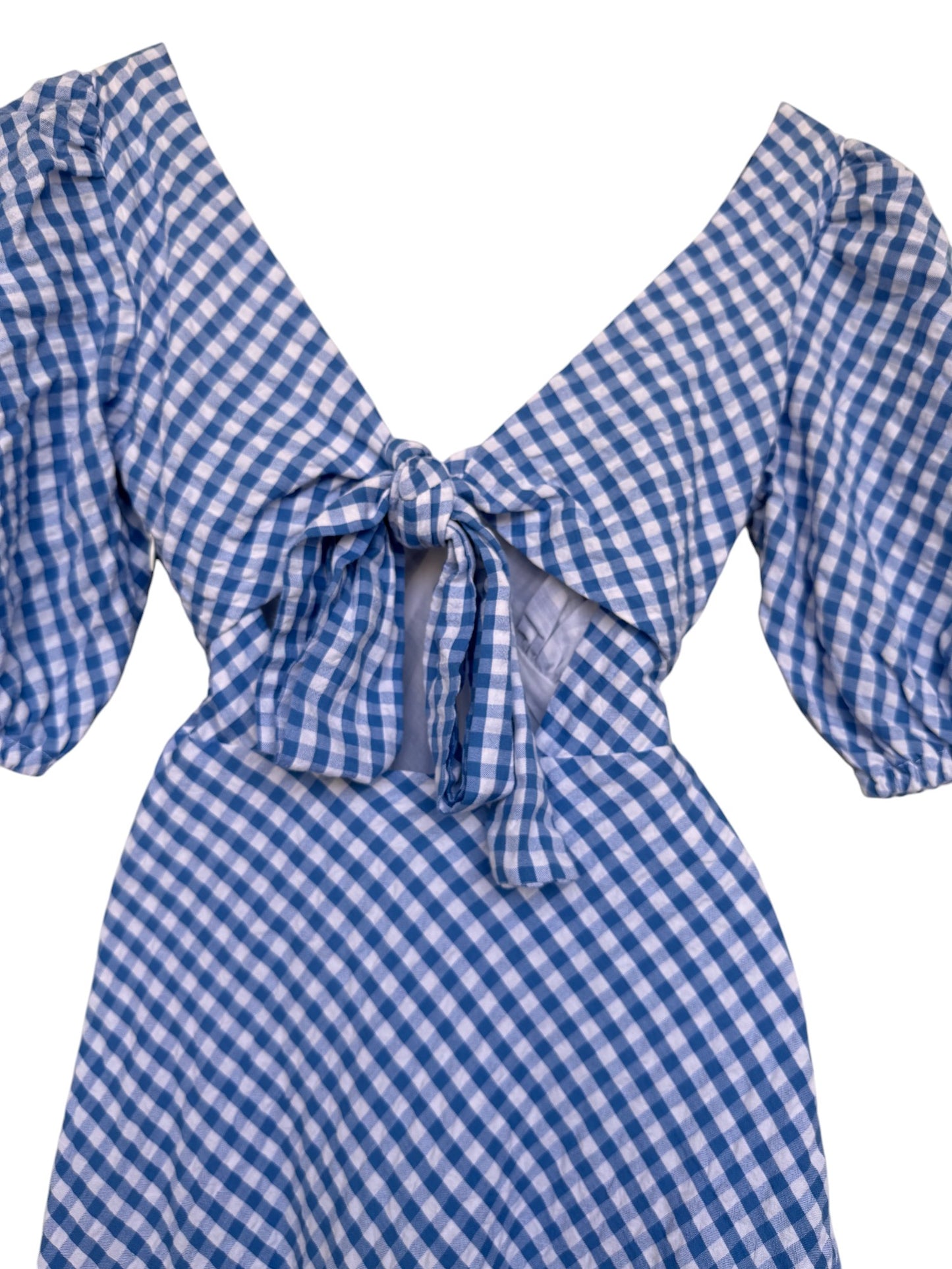 Blue & White Gingham Midi Tea Dress