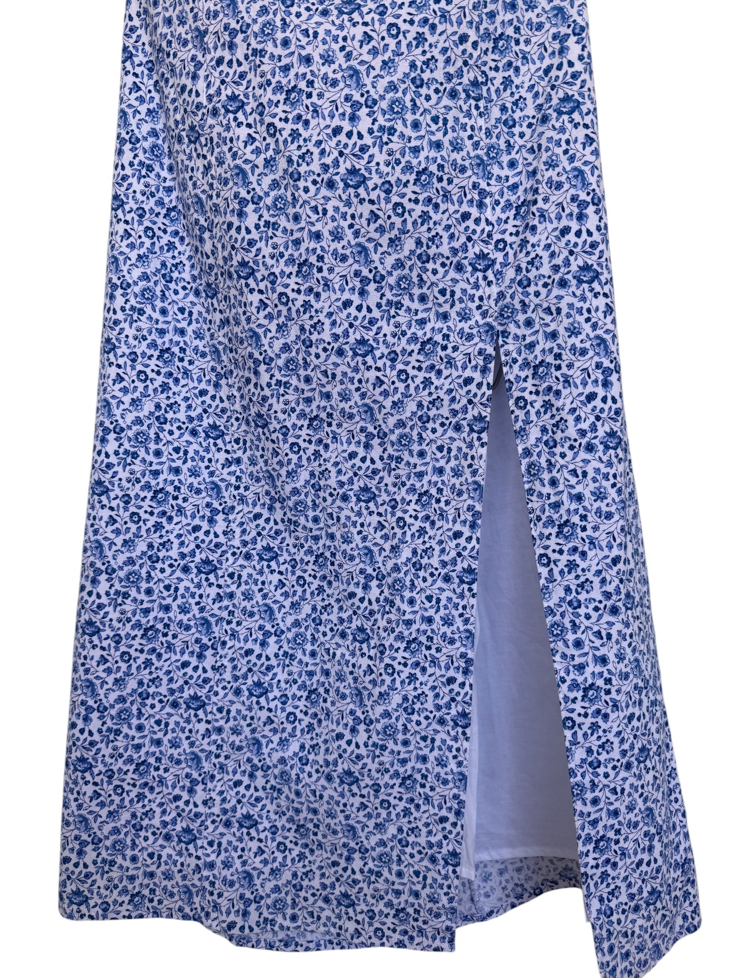 Blue & White Micro Floral Midi Dress, Puffed Sleeves | H&M