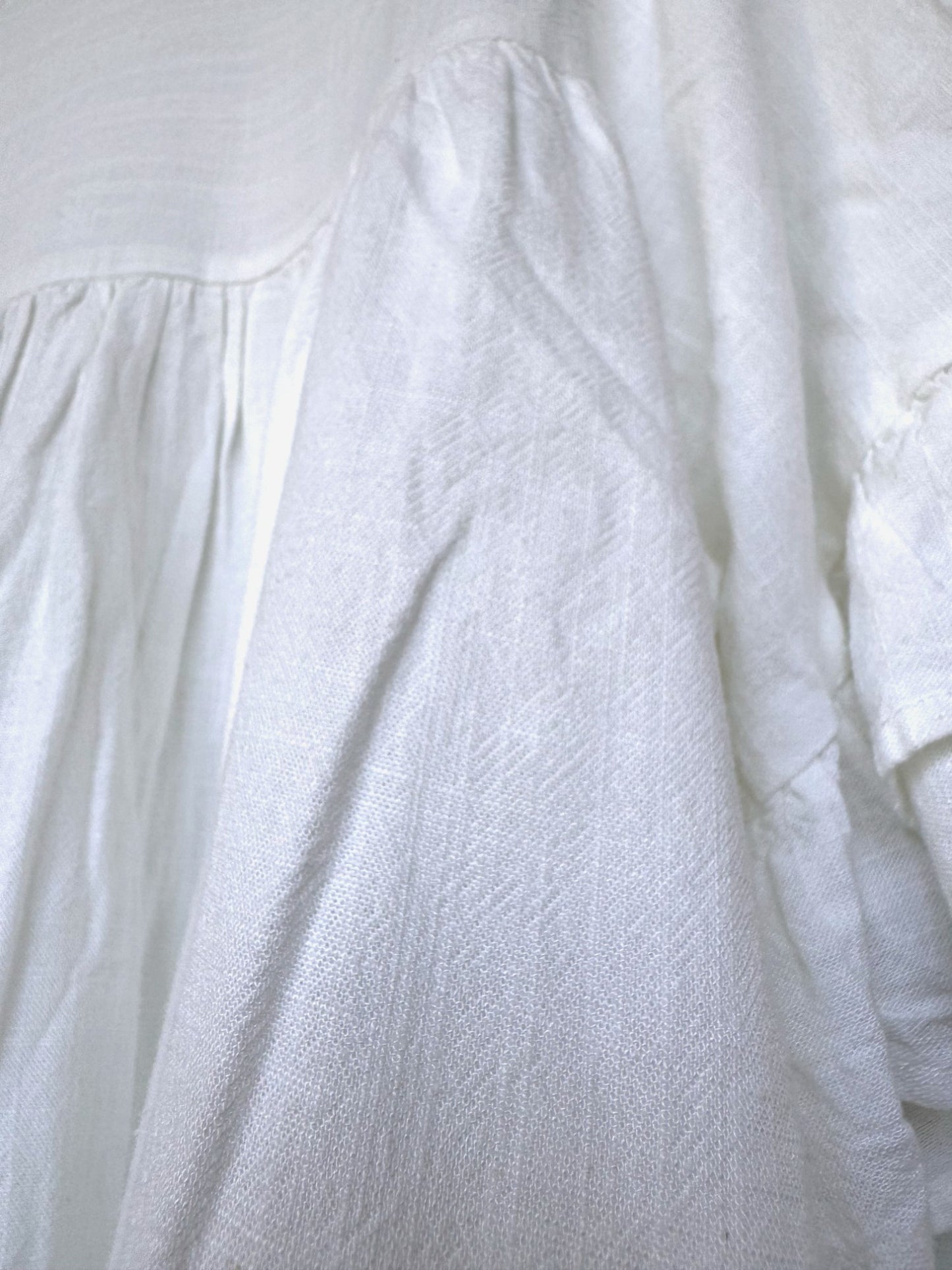 White Linen Blend Flounce Hem Loose Fit Top