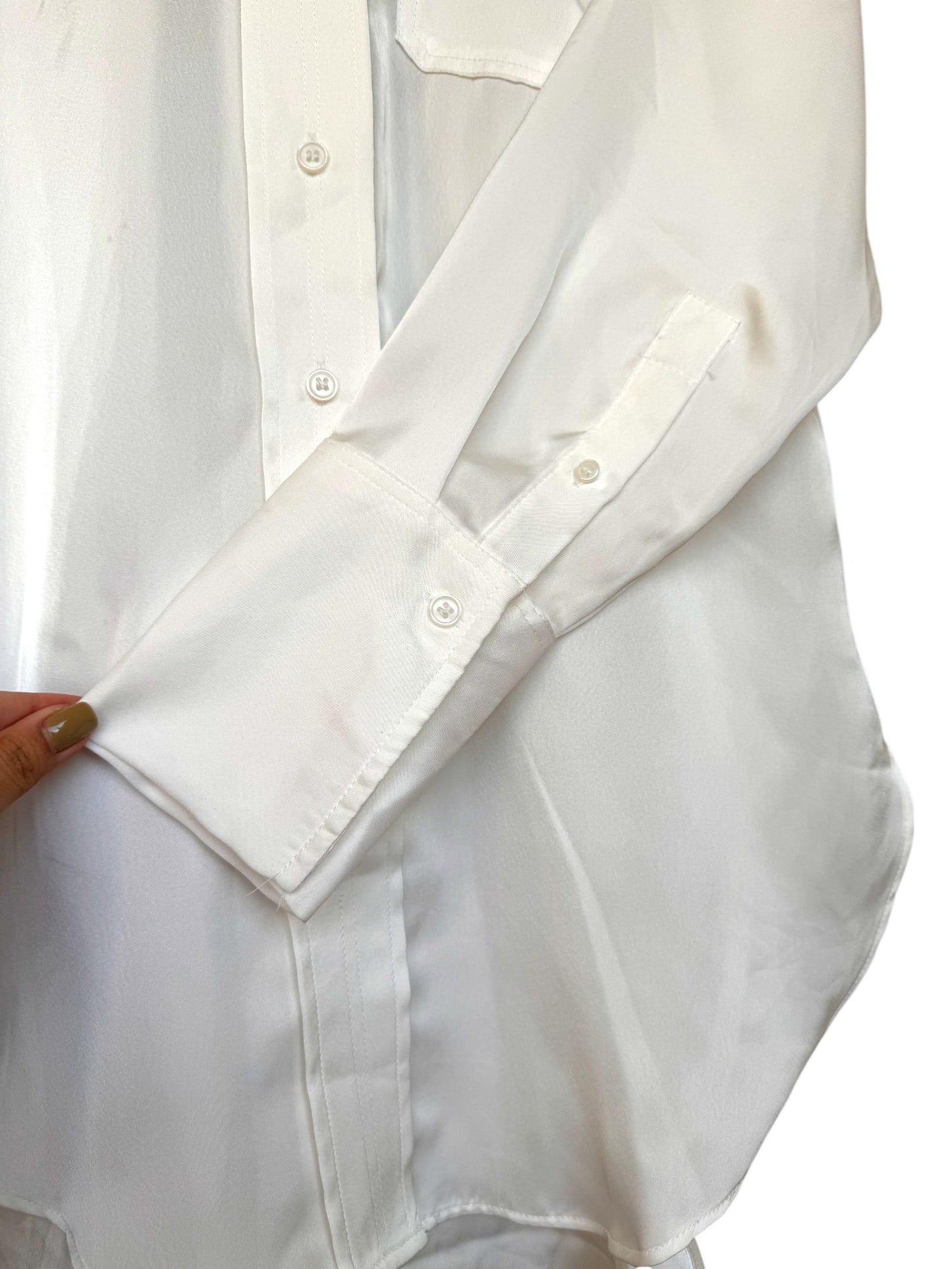White Satin Mandarin Collar Shirt – Soft & Elegant