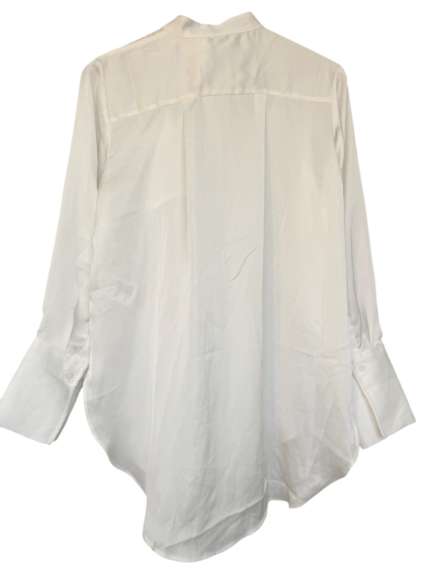 White Satin Mandarin Collar Shirt – Soft & Elegant