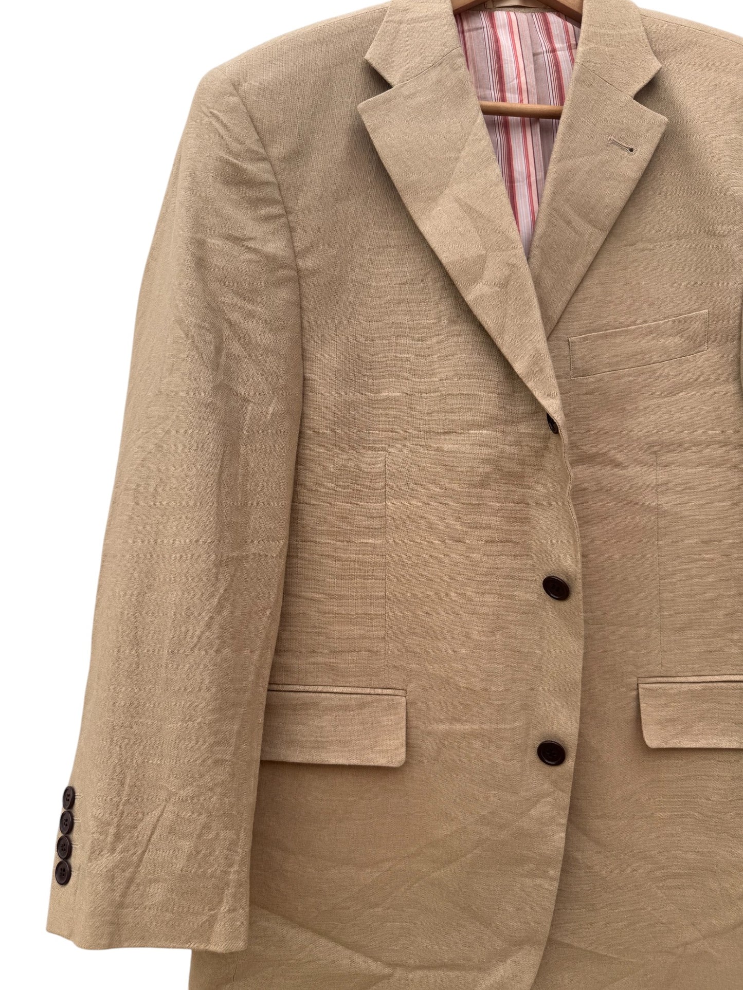 VUNIC Men’s Camel Linen Tailored Jacket – Lightweight Classic for Smart Styling