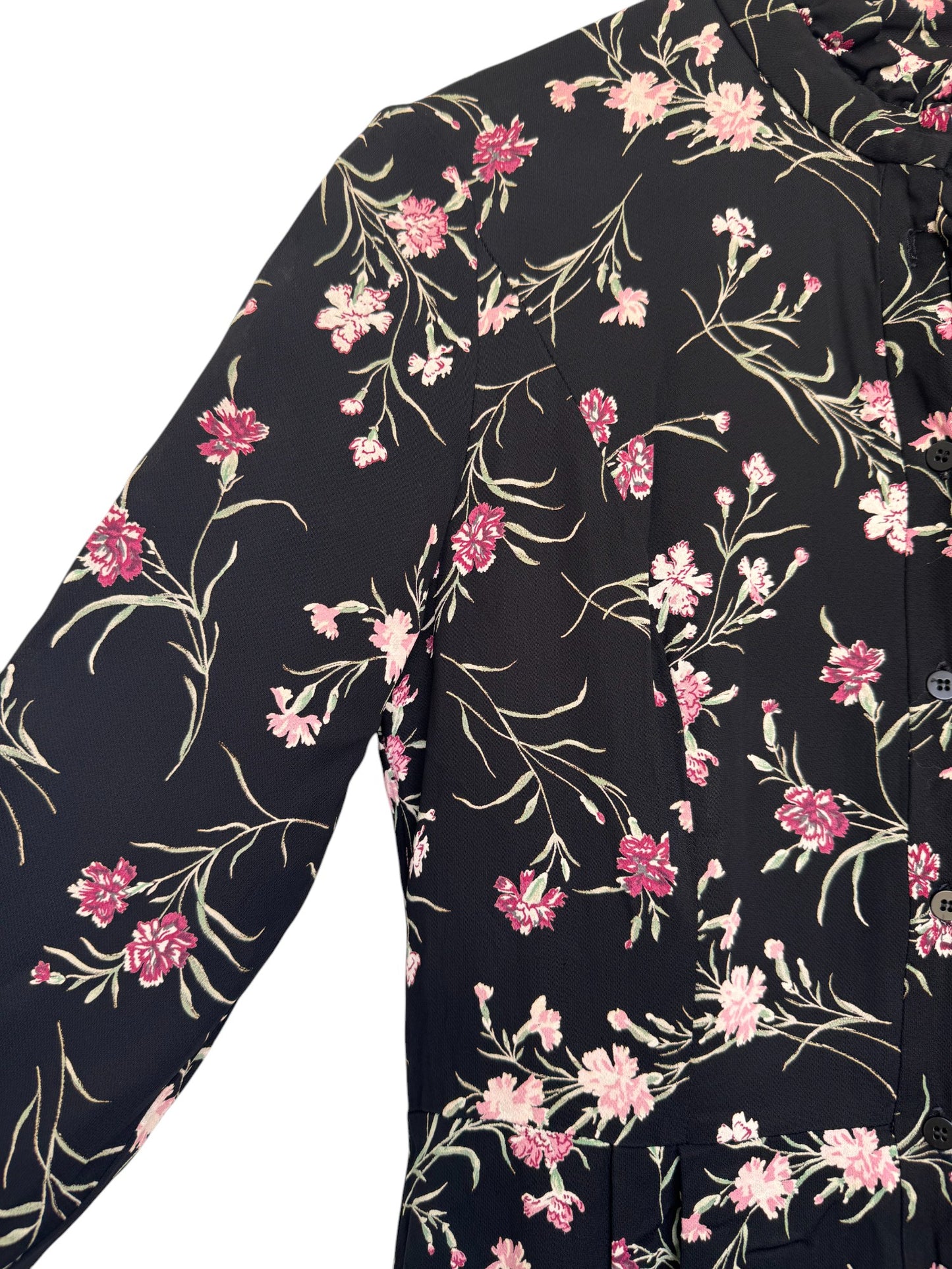 CUE Charming Black & Pink Floral A-Line Dress – Elegant & Timeless