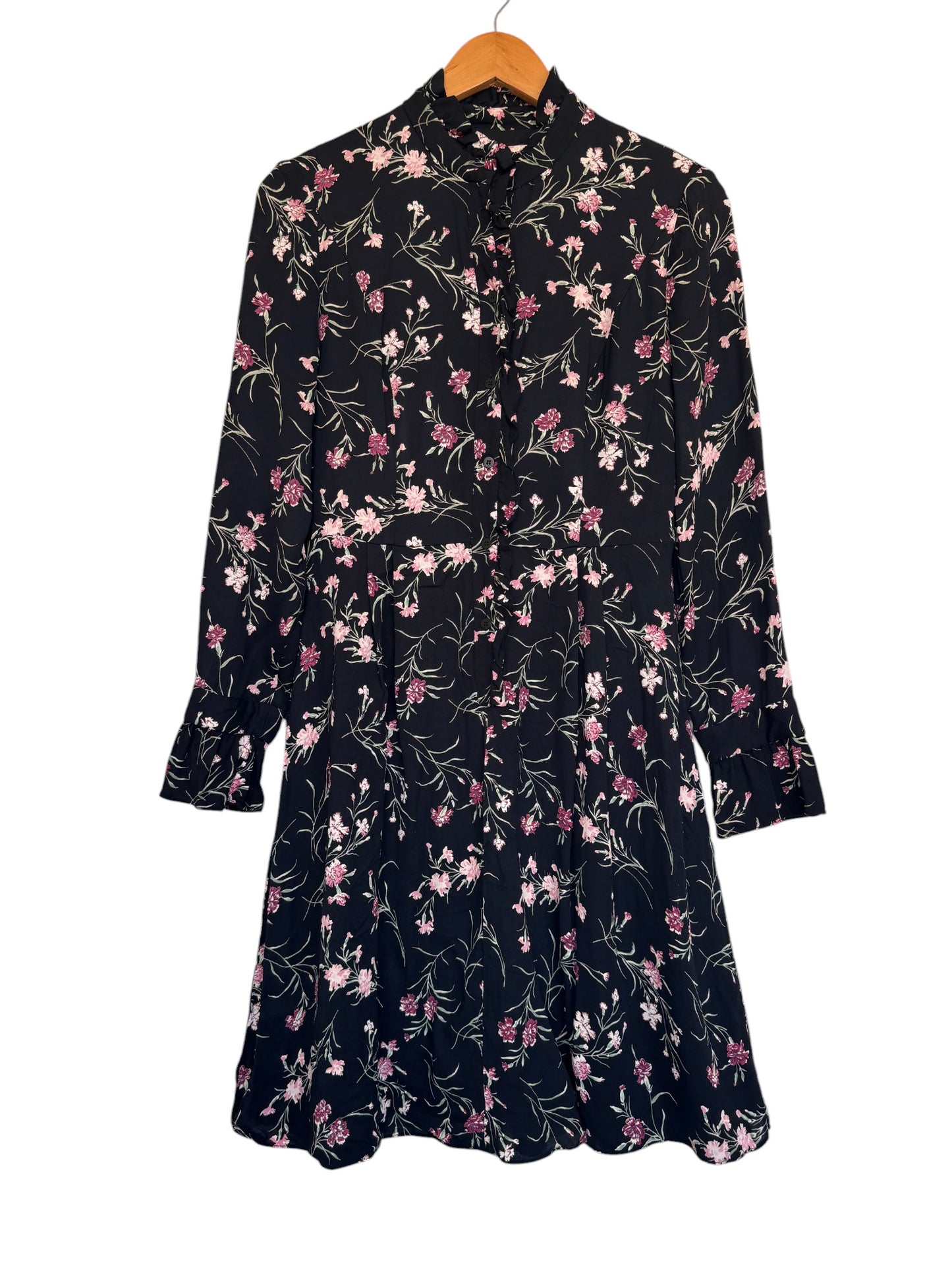 CUE Charming Black & Pink Floral A-Line Dress – Elegant & Timeless