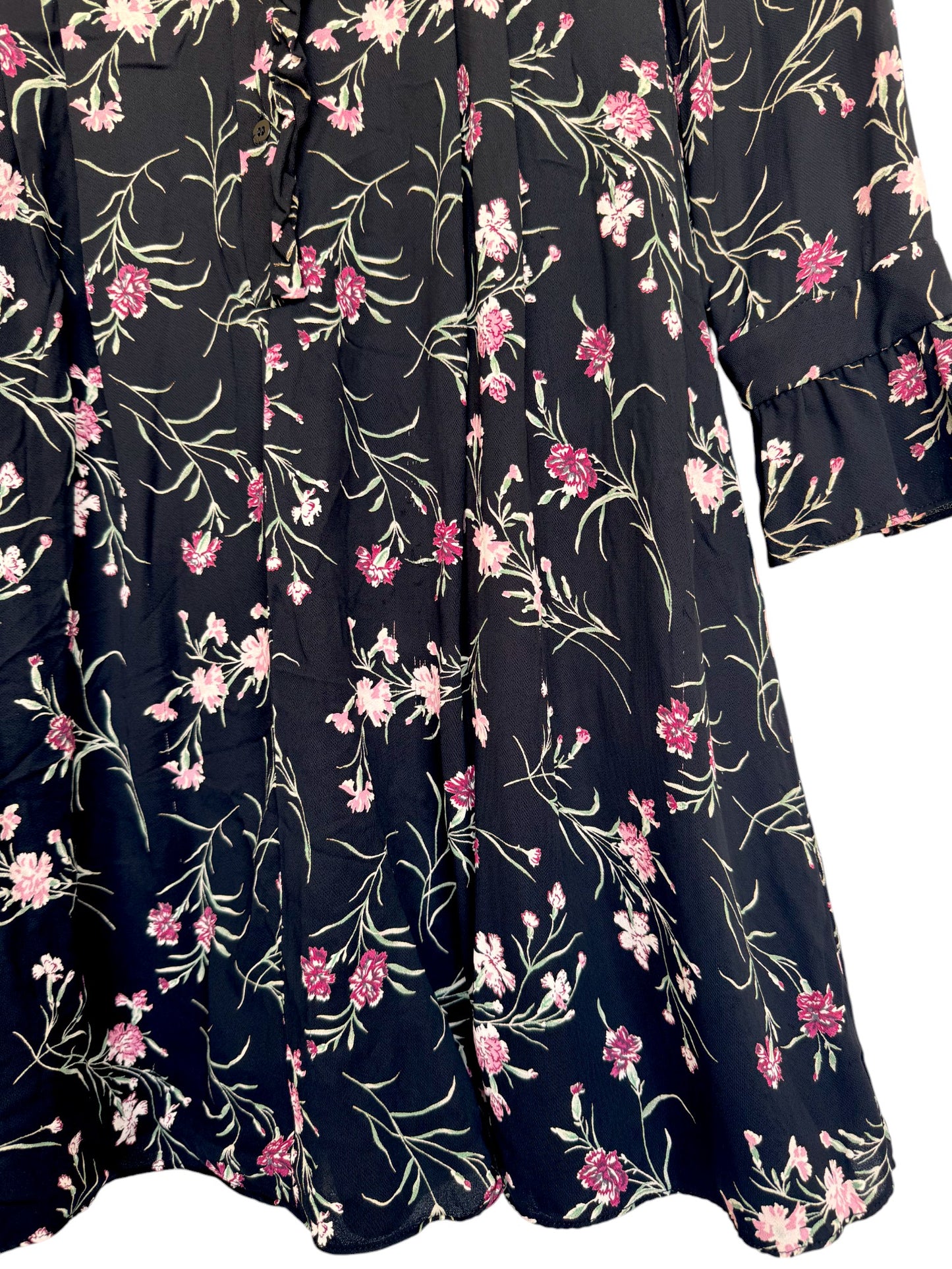 CUE Charming Black & Pink Floral A-Line Dress – Elegant & Timeless